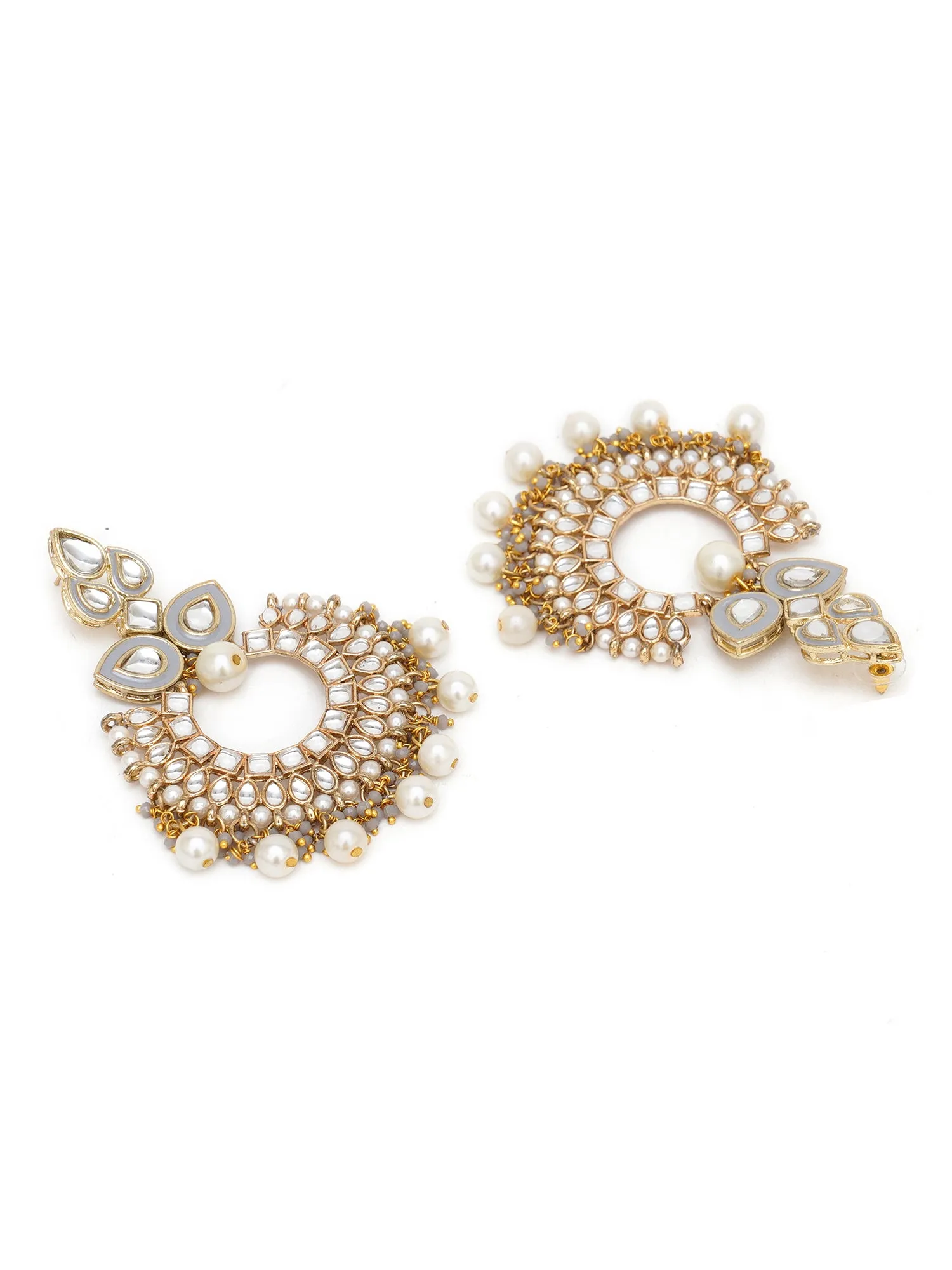 Karatcart Gold Plated Grey Meena Kundan Chandbali Earrings for Women