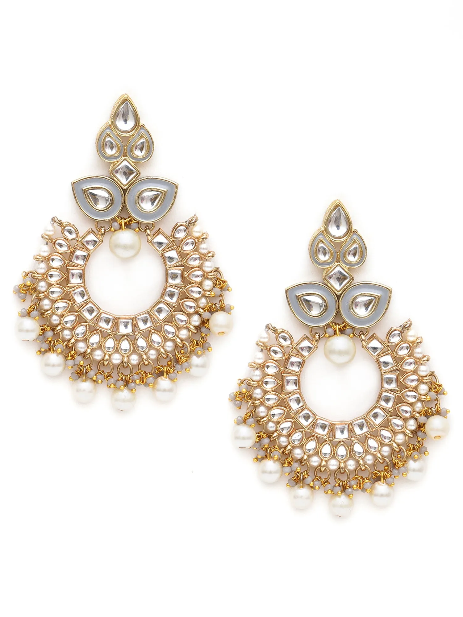 Karatcart Gold Plated Grey Meena Kundan Chandbali Earrings for Women