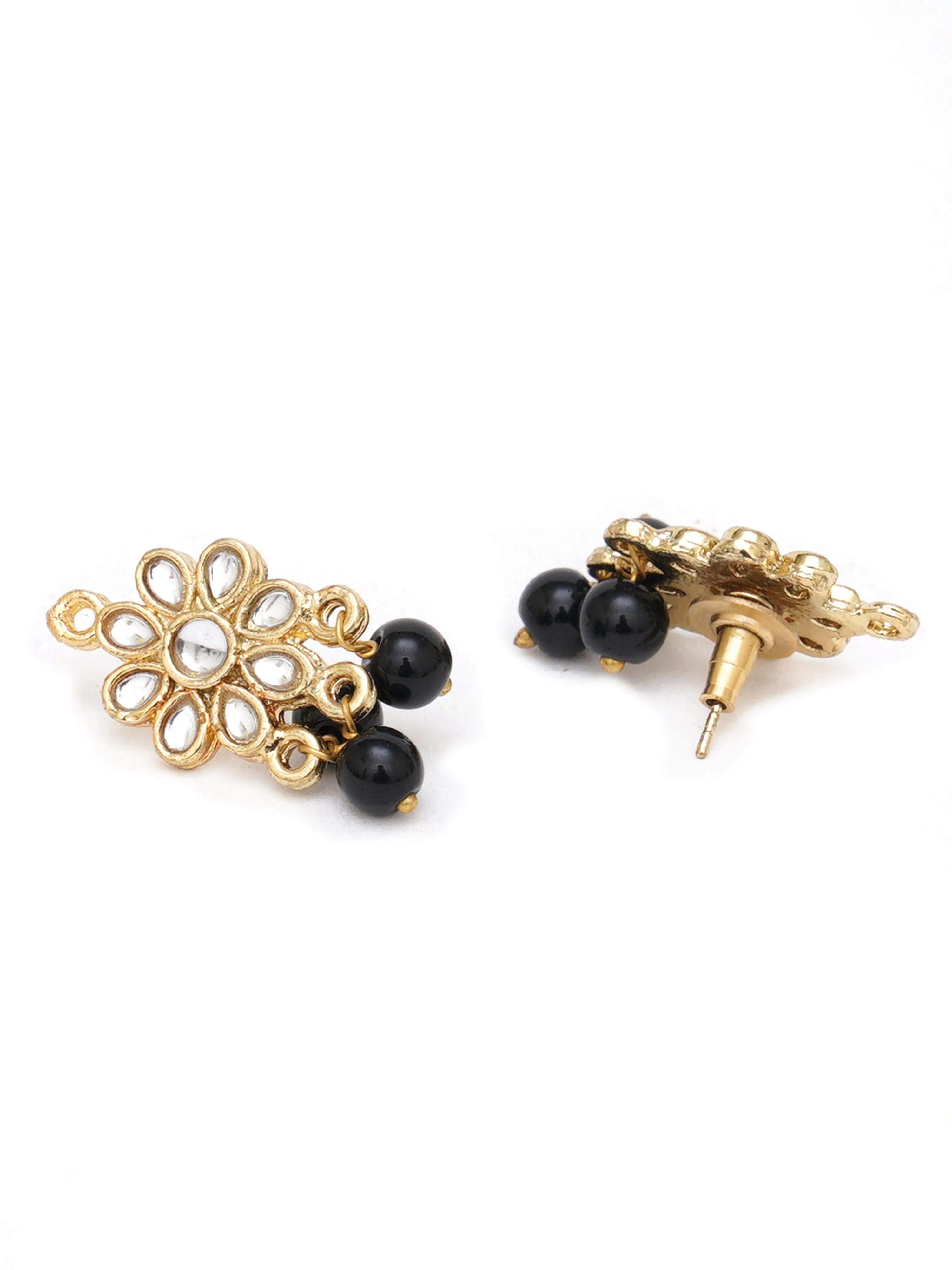 Karatcart Gold Plated Handcrafted Black Floral Kundan Mangalsutra with Earrings