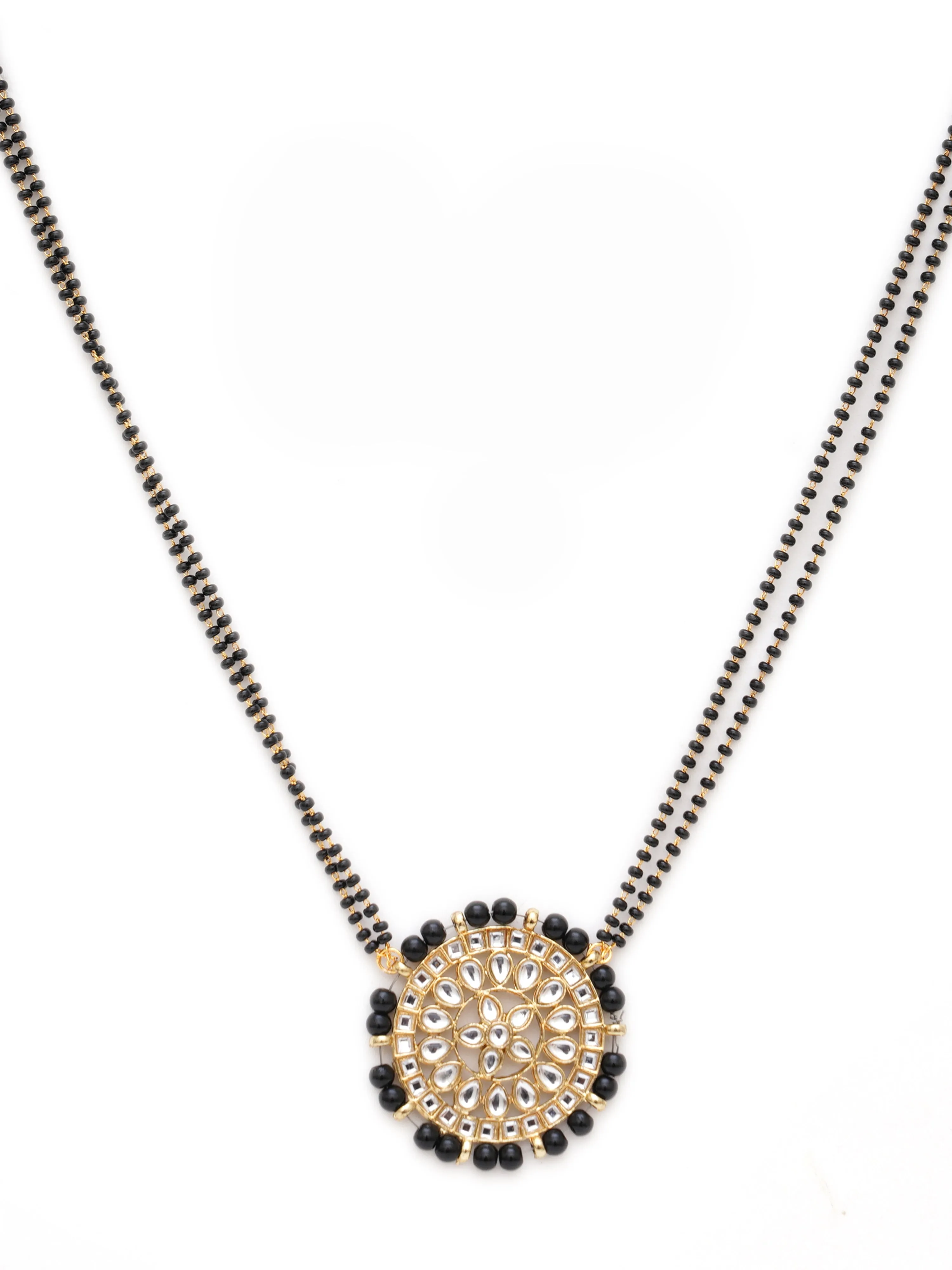 Karatcart Gold Plated Handcrafted Black Floral Kundan Mangalsutra with Earrings