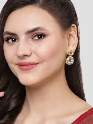 Karatcart Gold Plated Handcrafted Polki Kundan Drop Earrings for Women