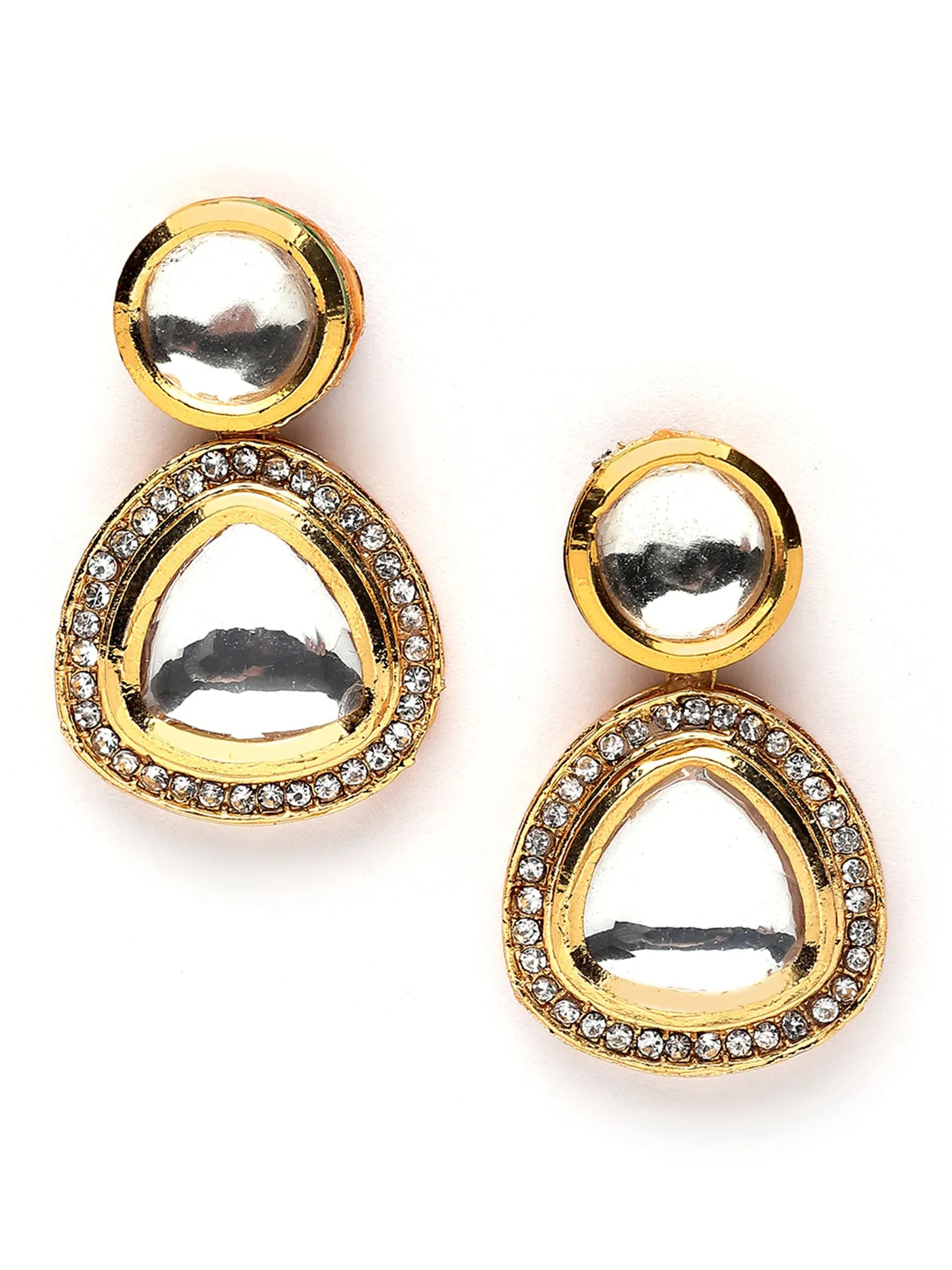 Karatcart Gold Plated Handcrafted Polki Kundan Drop Earrings for Women
