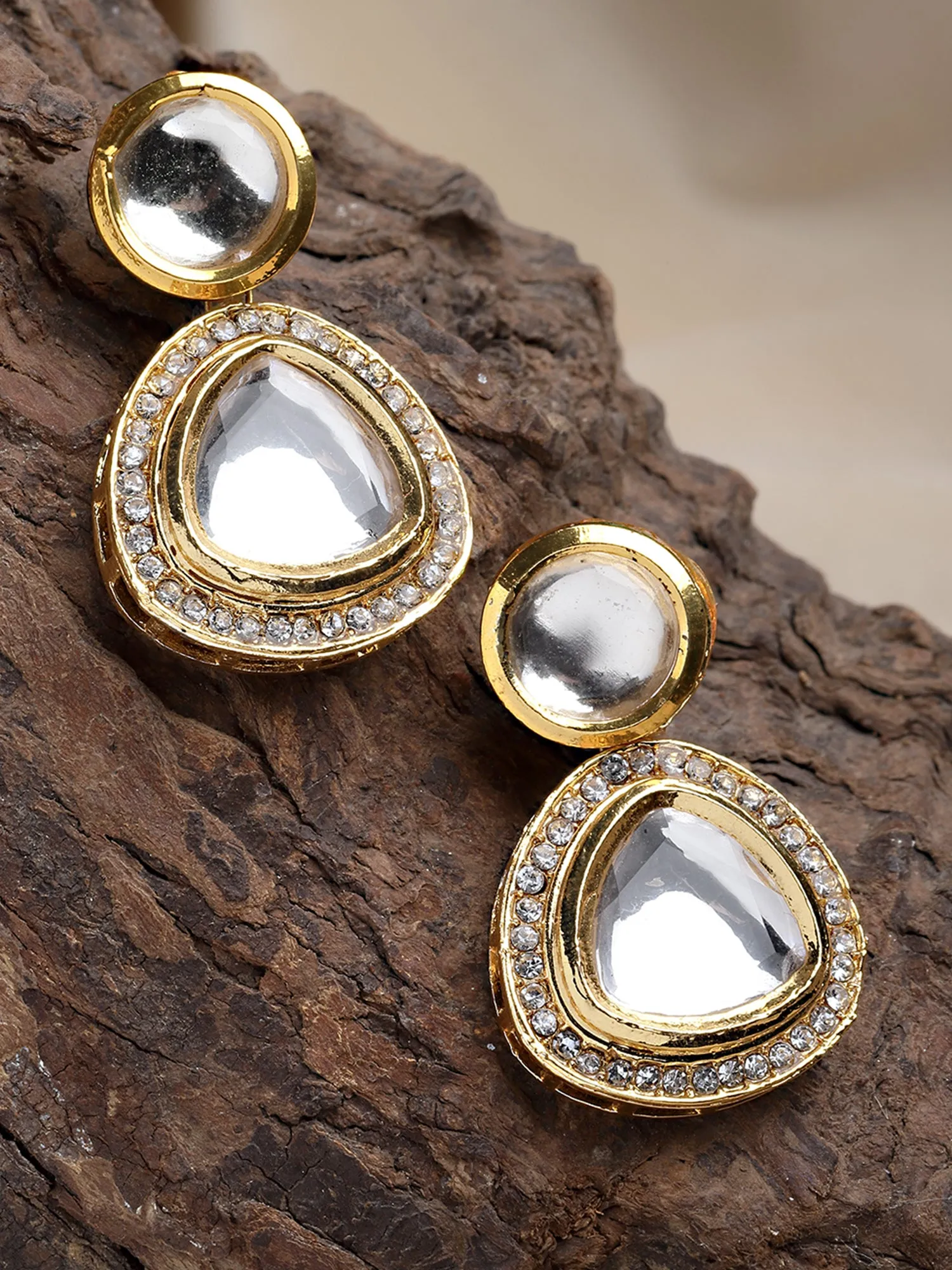 Karatcart Gold Plated Handcrafted Polki Kundan Drop Earrings for Women