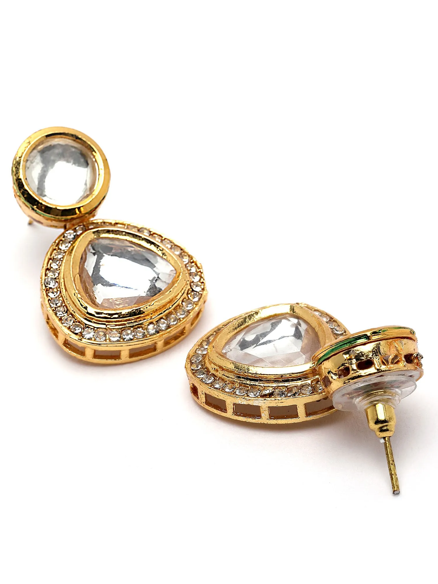 Karatcart Gold Plated Handcrafted Polki Kundan Drop Earrings for Women