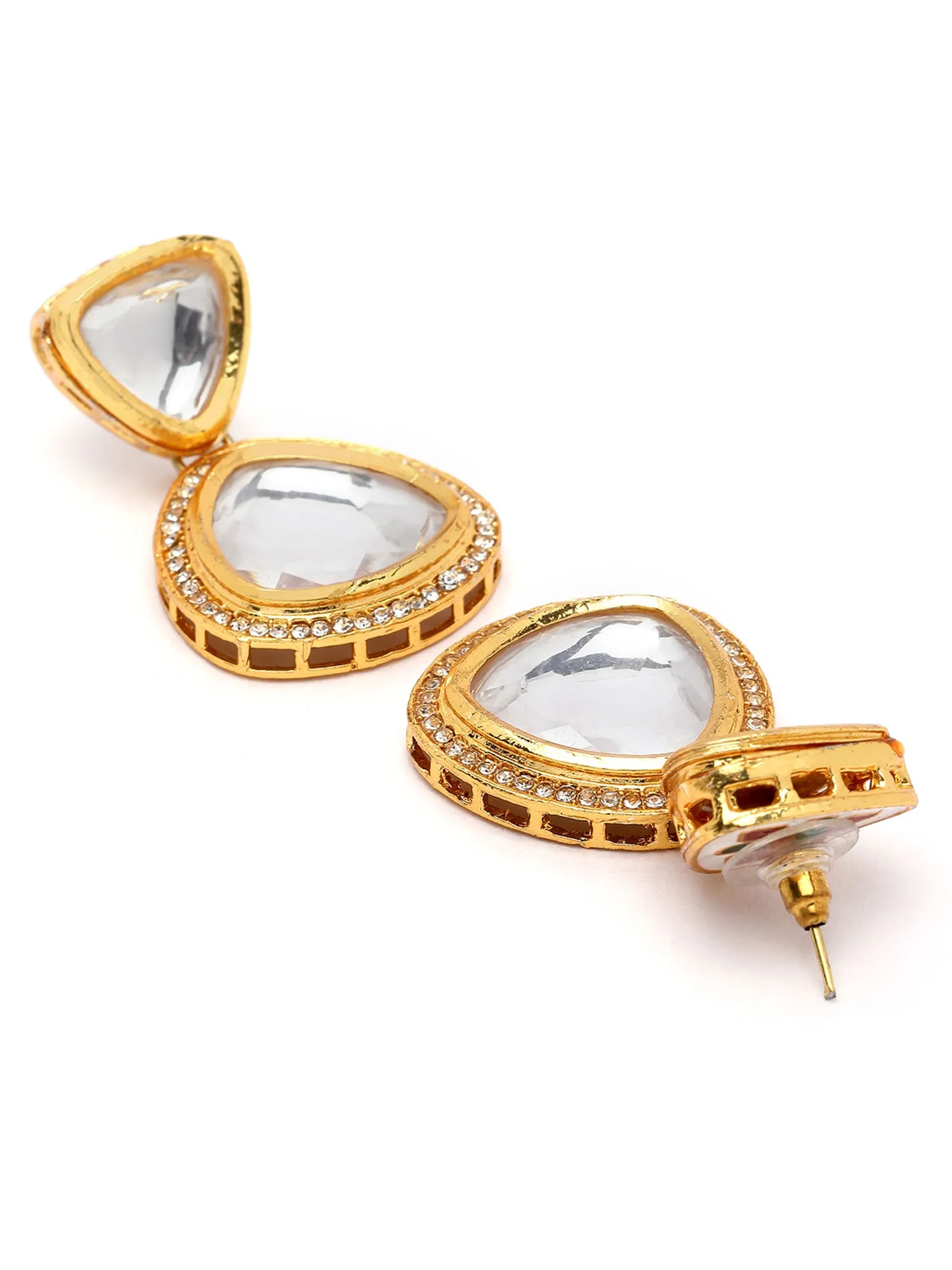Karatcart Gold Plated Handcrafted Triangular Polki Kundan Drop Earrings for Women