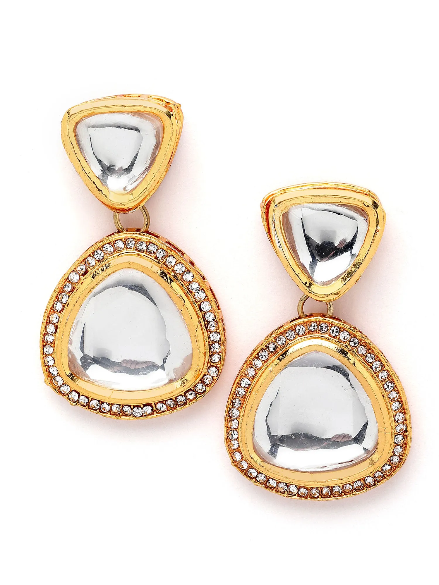 Karatcart Gold Plated Handcrafted Triangular Polki Kundan Drop Earrings for Women