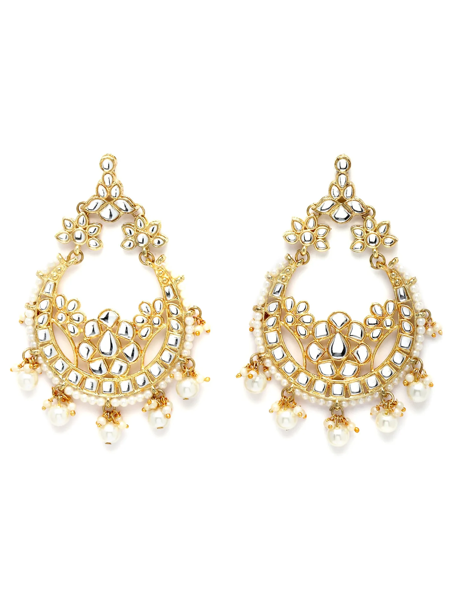 Karatcart Gold Plated Kundan Chandbali Earrings with Maangtikka Set for Women