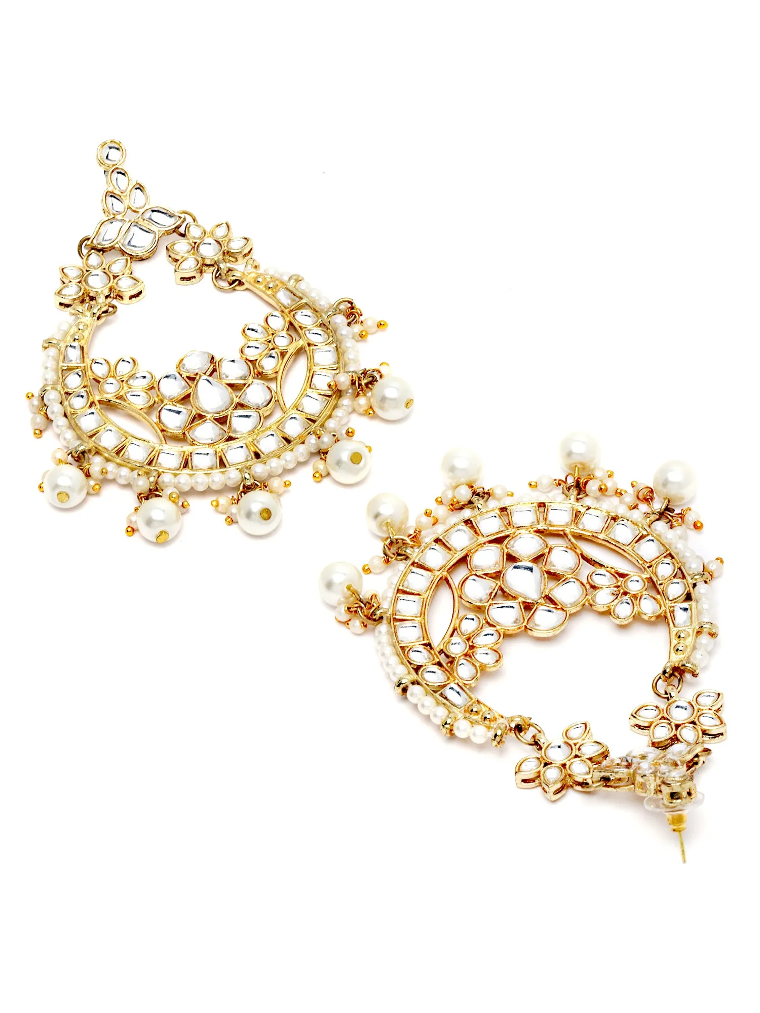Karatcart Gold Plated Kundan Chandbali Earrings with Maangtikka Set for Women