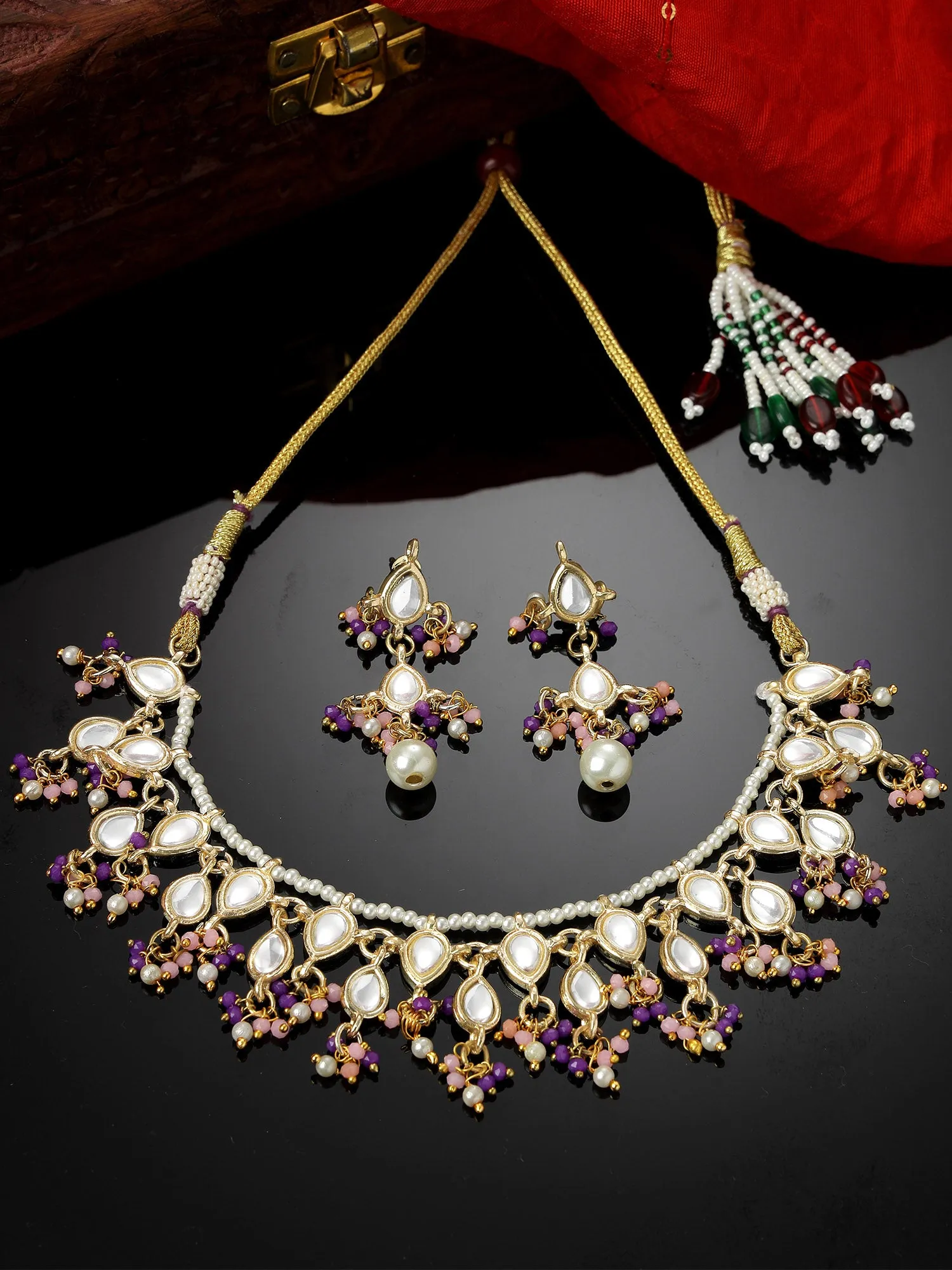 KARATCART Gold Plated Kundan Classic Purple and Pink Jewellery Set for Women