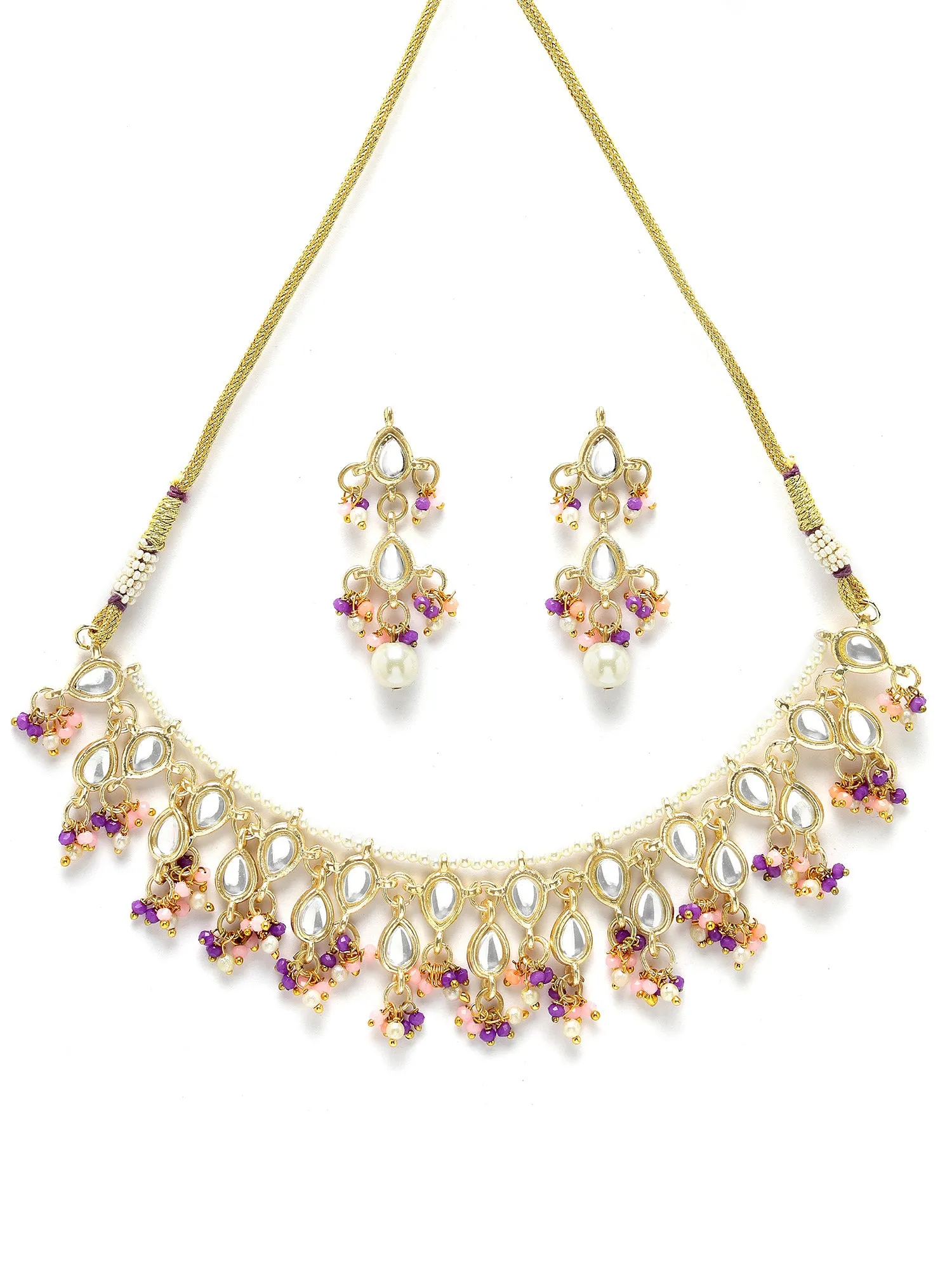 KARATCART Gold Plated Kundan Classic Purple and Pink Jewellery Set for Women