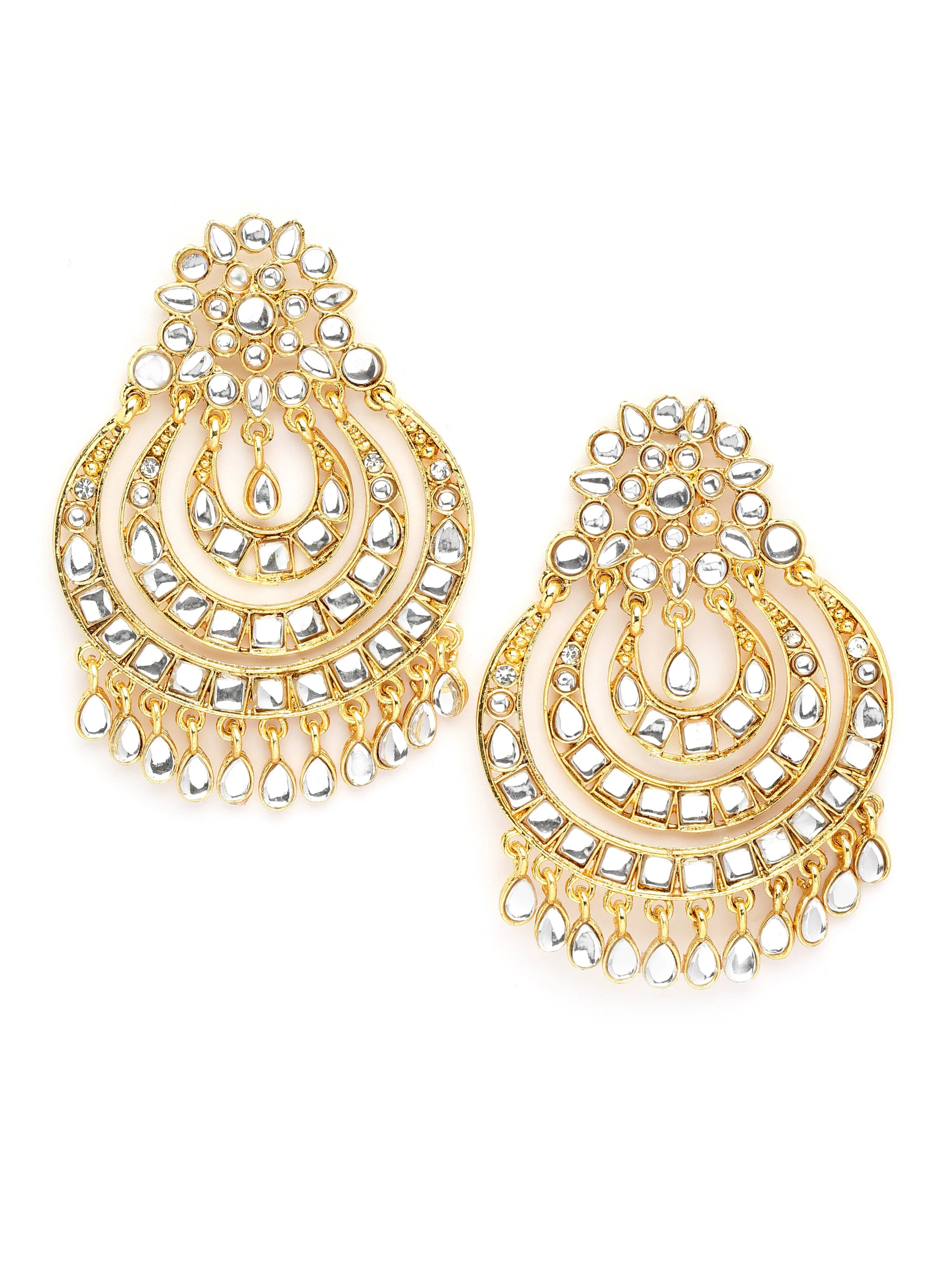 Karatcart Gold Plated Kundan Studded Dangler Earrings for Women