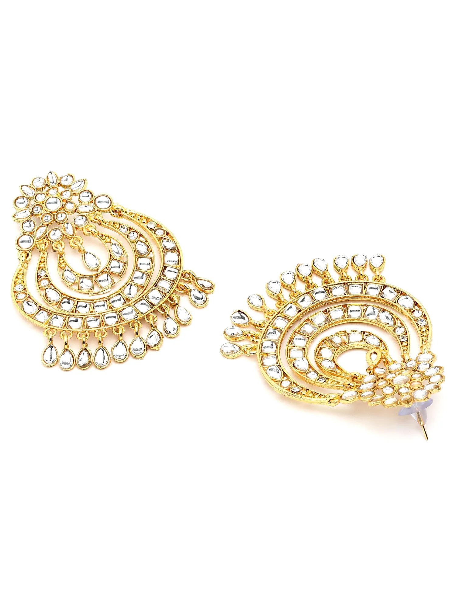 Karatcart Gold Plated Kundan Studded Dangler Earrings for Women