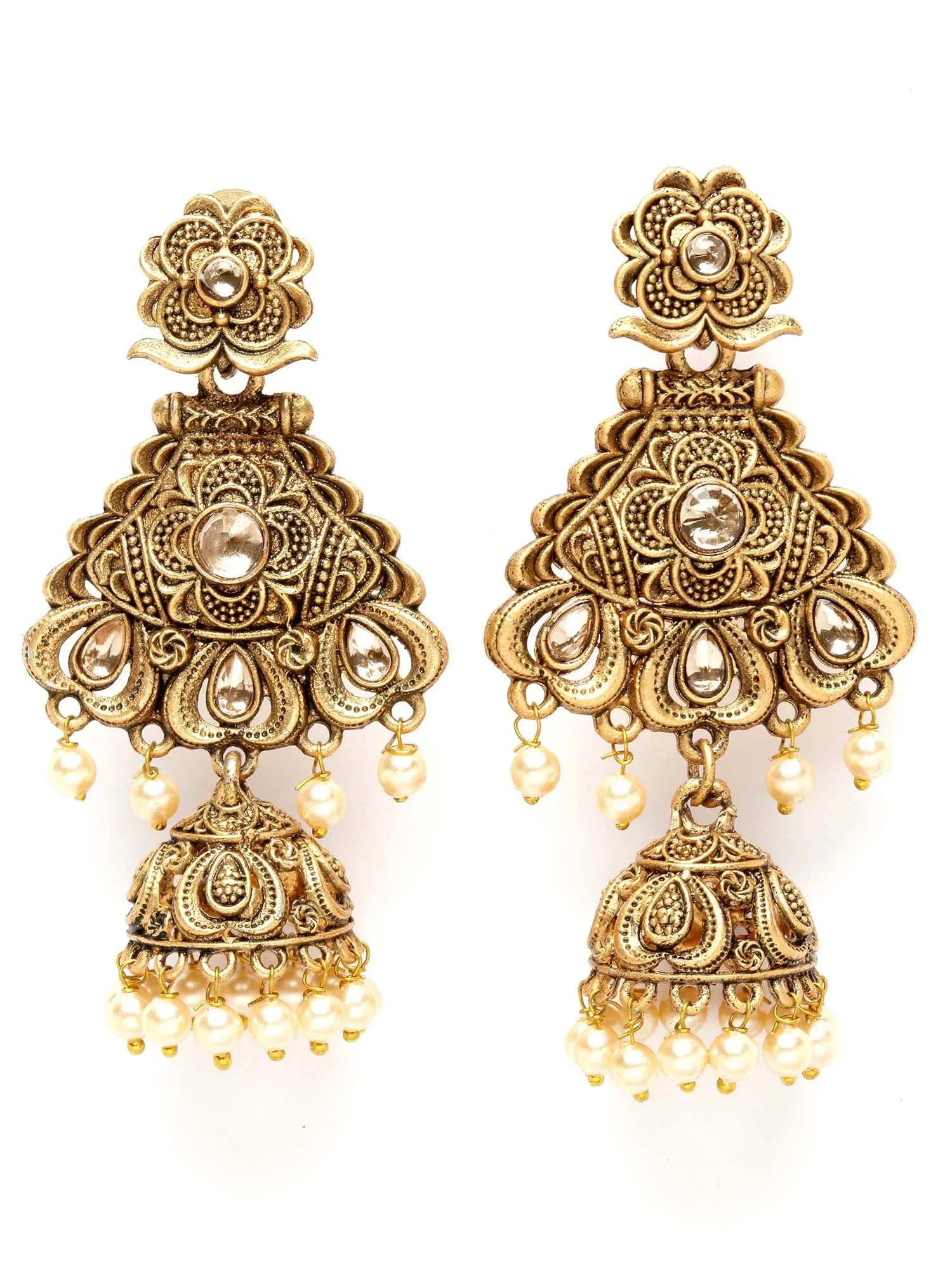 Karatcart Gold Plated Kundan Studded Dangler Jhumki Earrings for Women
