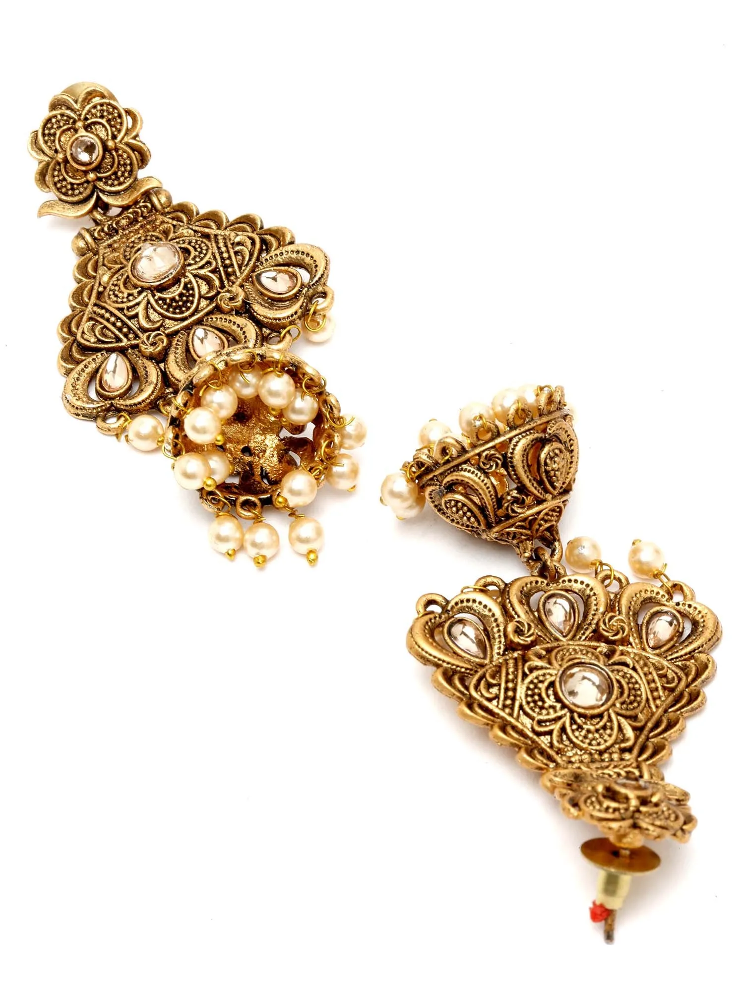 Karatcart Gold Plated Kundan Studded Dangler Jhumki Earrings for Women
