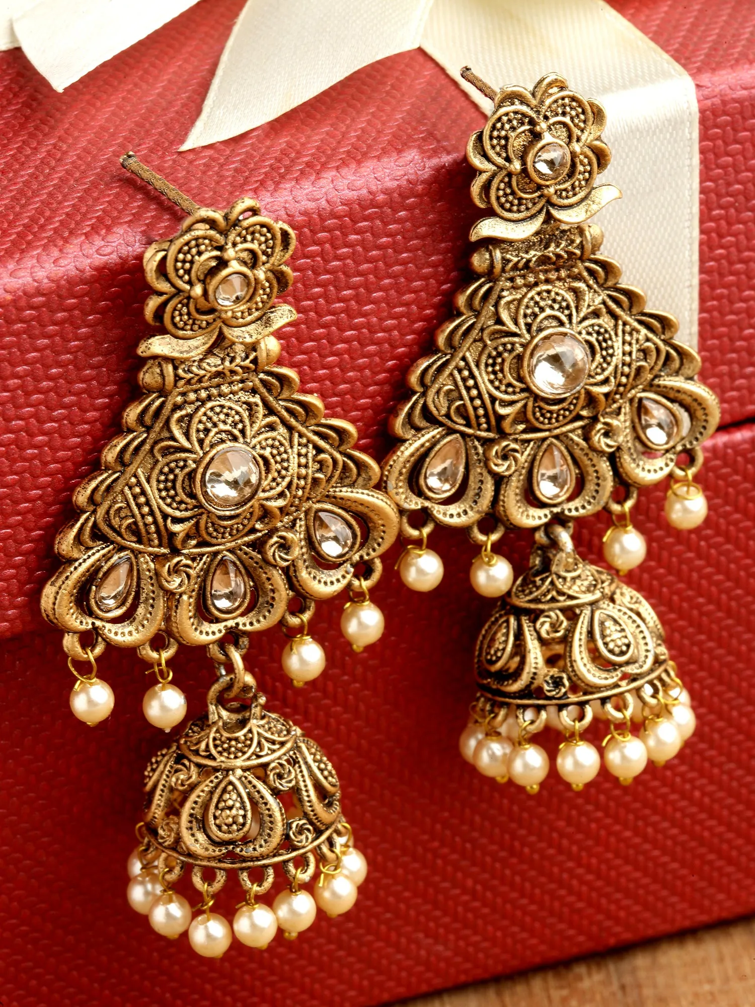 Karatcart Gold Plated Kundan Studded Dangler Jhumki Earrings for Women