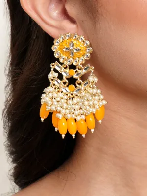 Karatcart Gold Plated Kundan Studded Yellow Meena and Tumble Dangler Earrings for Women