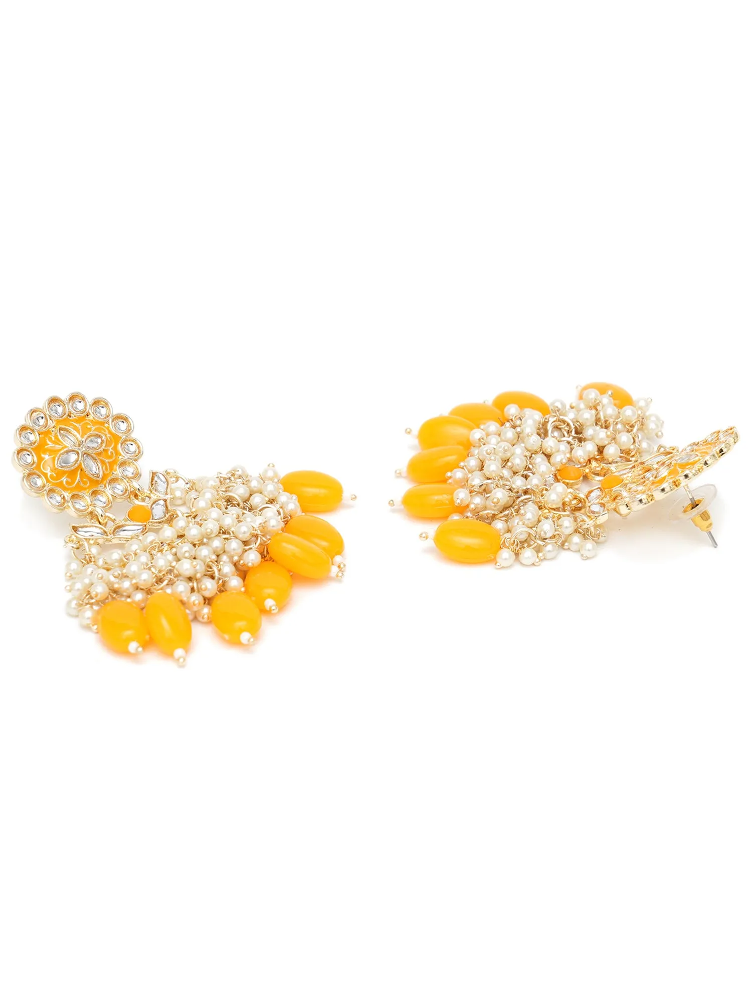 Karatcart Gold Plated Kundan Studded Yellow Meena and Tumble Dangler Earrings for Women