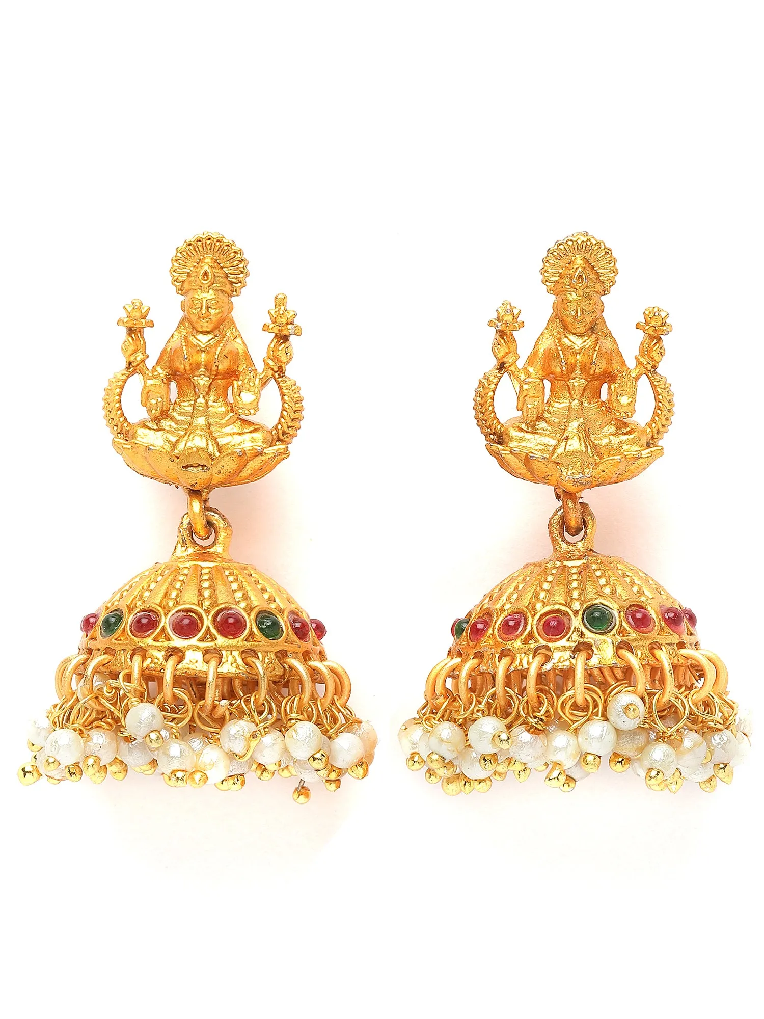 Karatcart Gold Plated Laxmi Mata and Peacock Design Temple Jewellery Set for Women