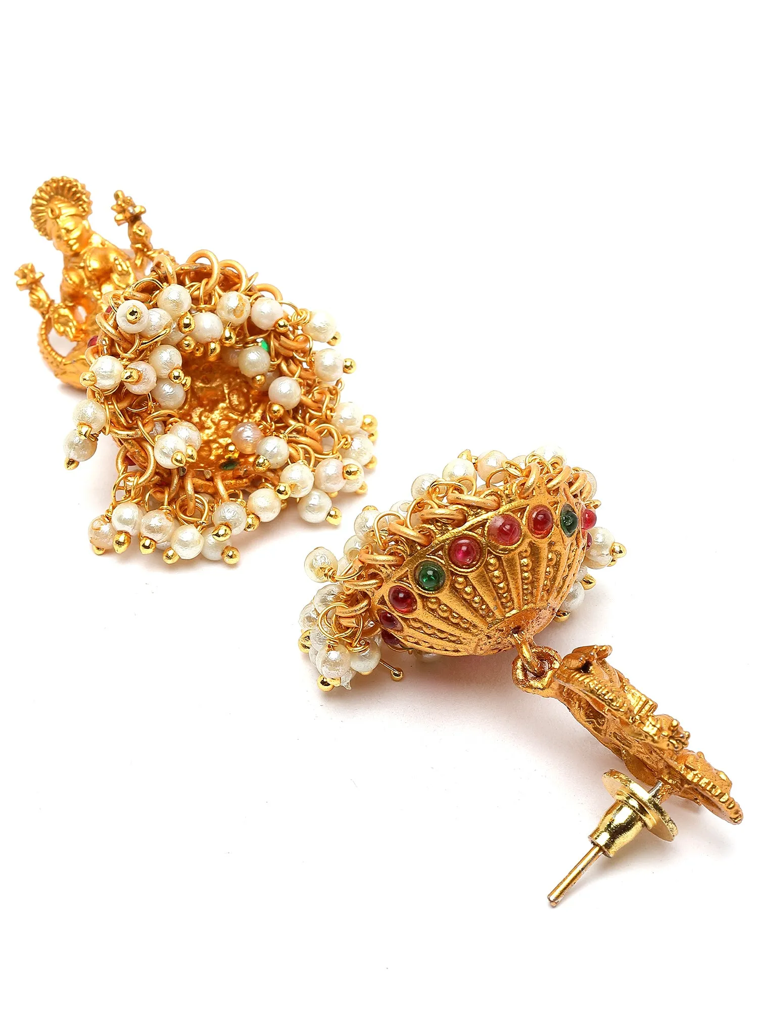 Karatcart Gold Plated Laxmi Mata and Peacock Design Temple Jewellery Set for Women