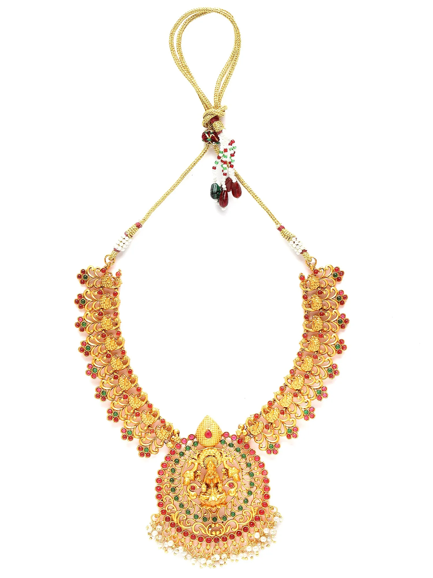 Karatcart Gold Plated Laxmi Mata and Peacock Design Temple Jewellery Set for Women