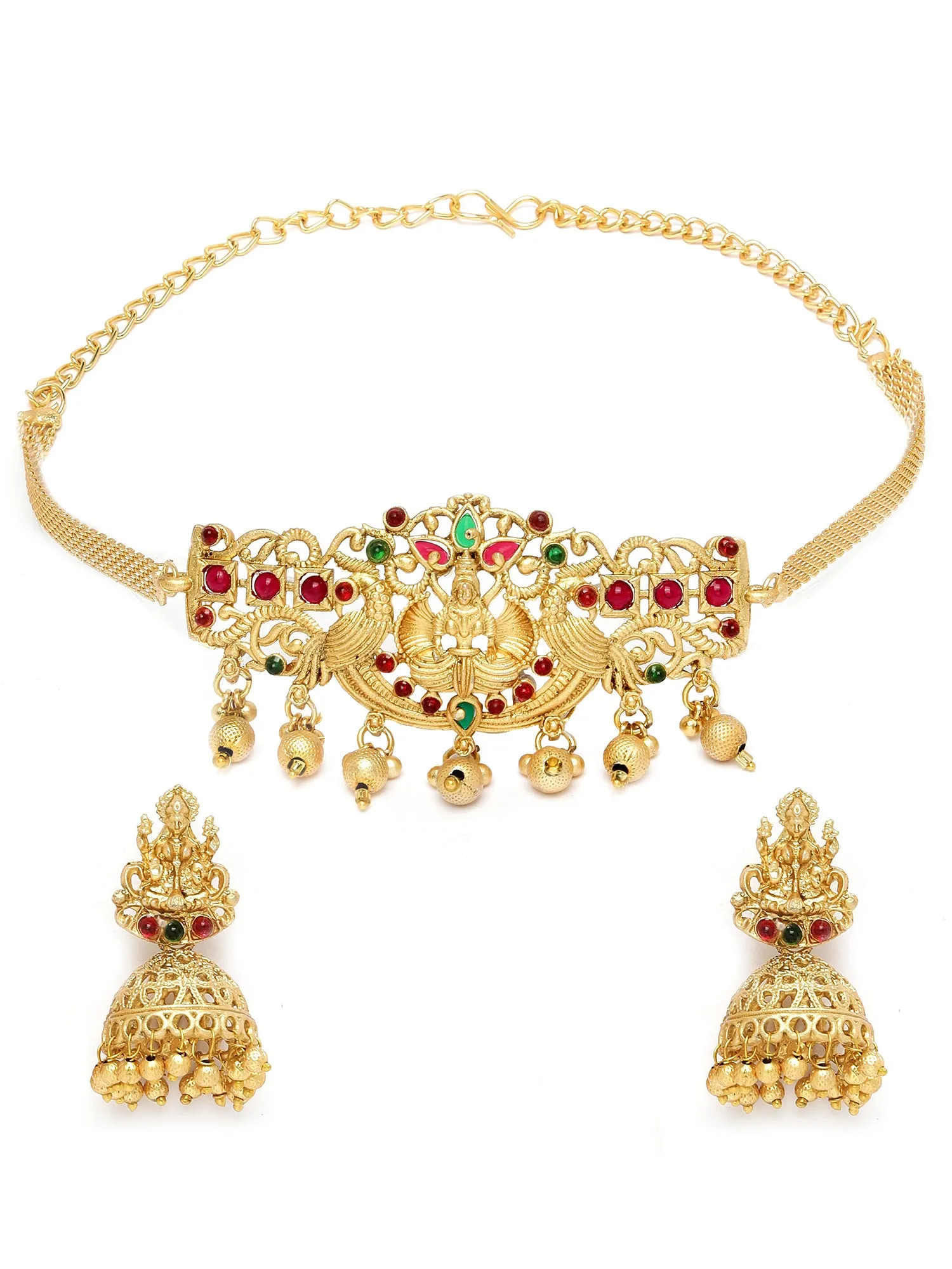 Karatcart Gold-Plated Laxmi Mata Choker Temple Jewellery Set for Women