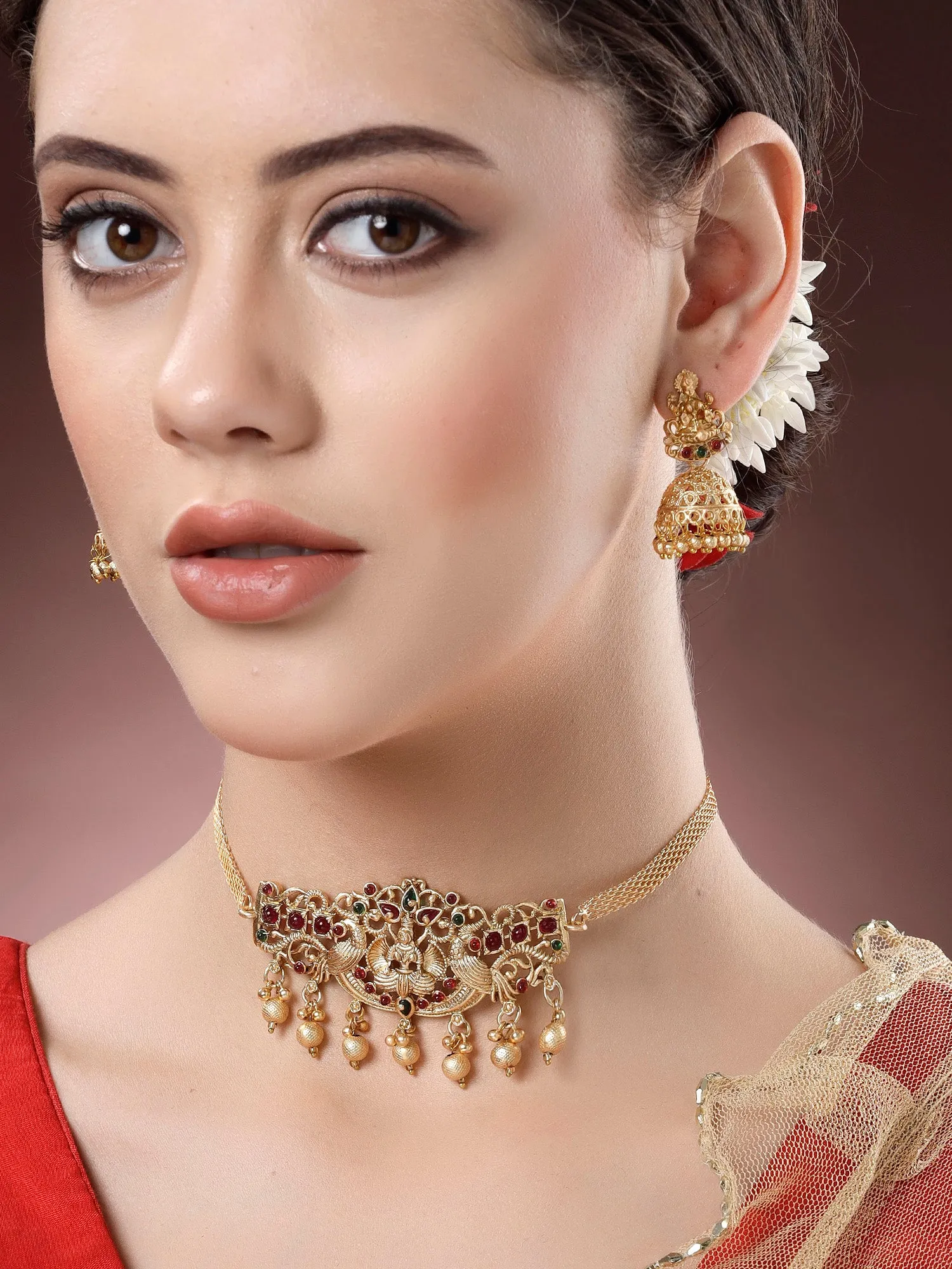 Karatcart Gold-Plated Laxmi Mata Choker Temple Jewellery Set for Women