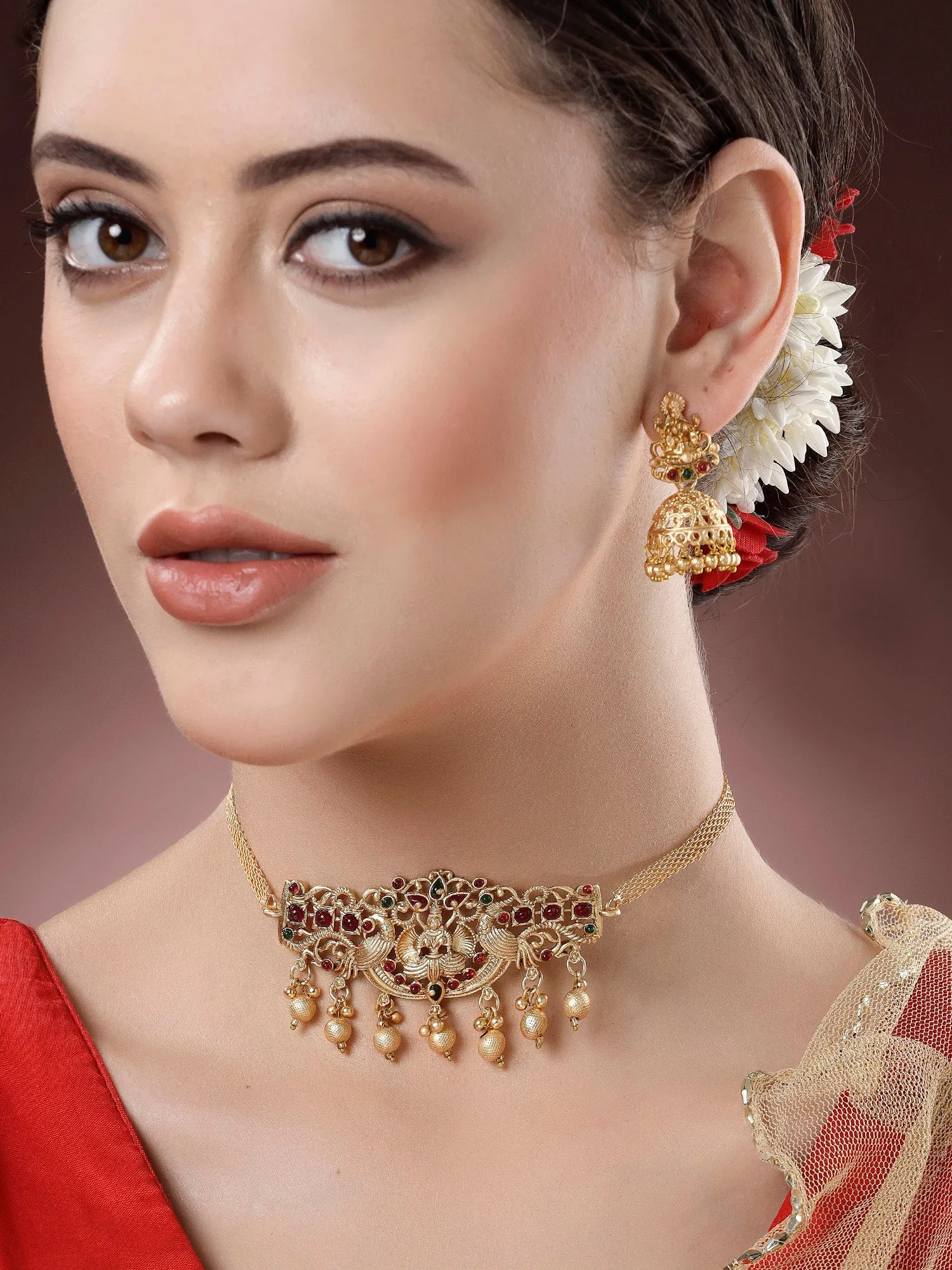 Karatcart Gold-Plated Laxmi Mata Choker Temple Jewellery Set for Women