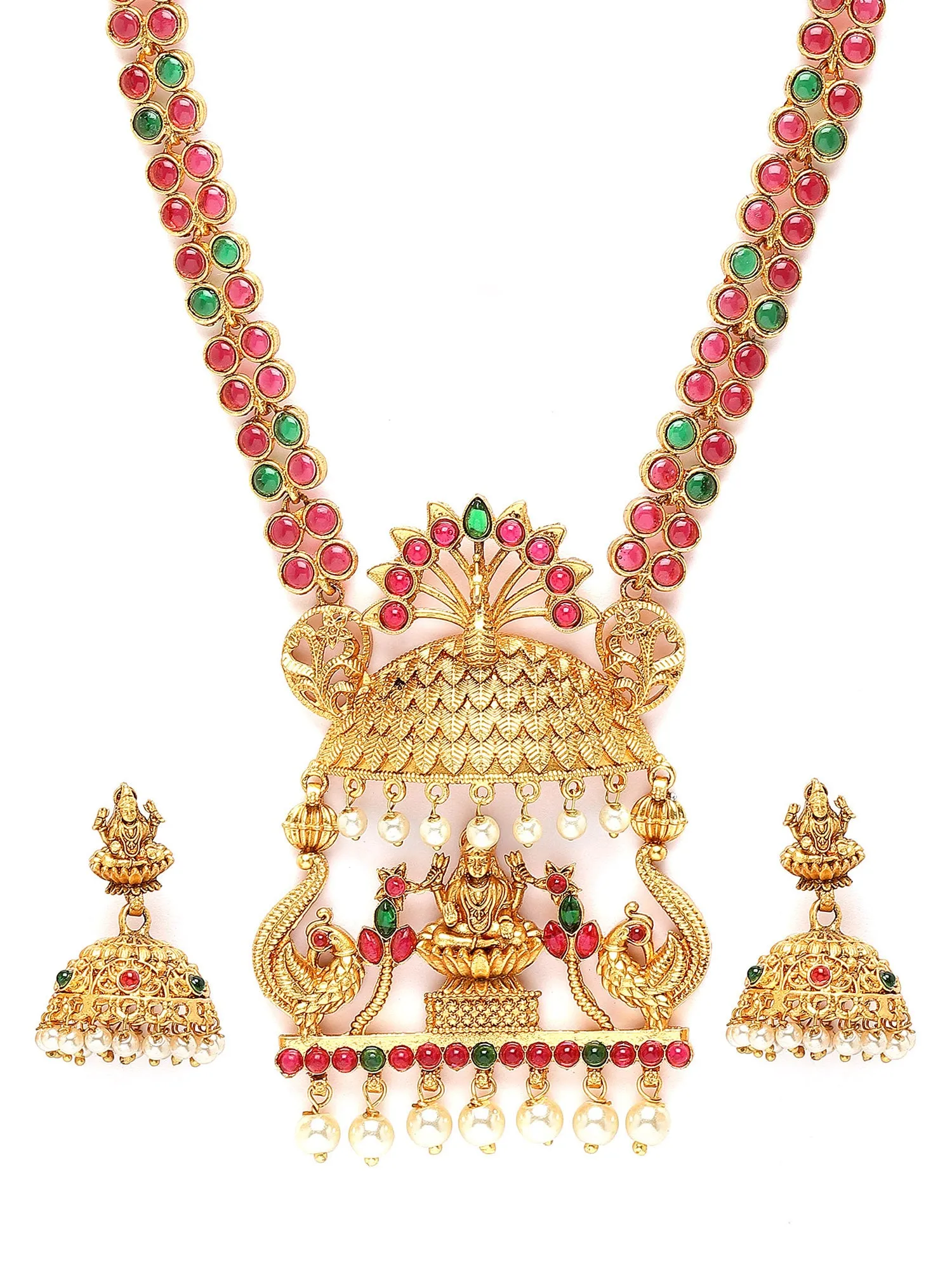 Karatcart Gold Plated Laxmi Mata Design Temple Jewellery Set for Women