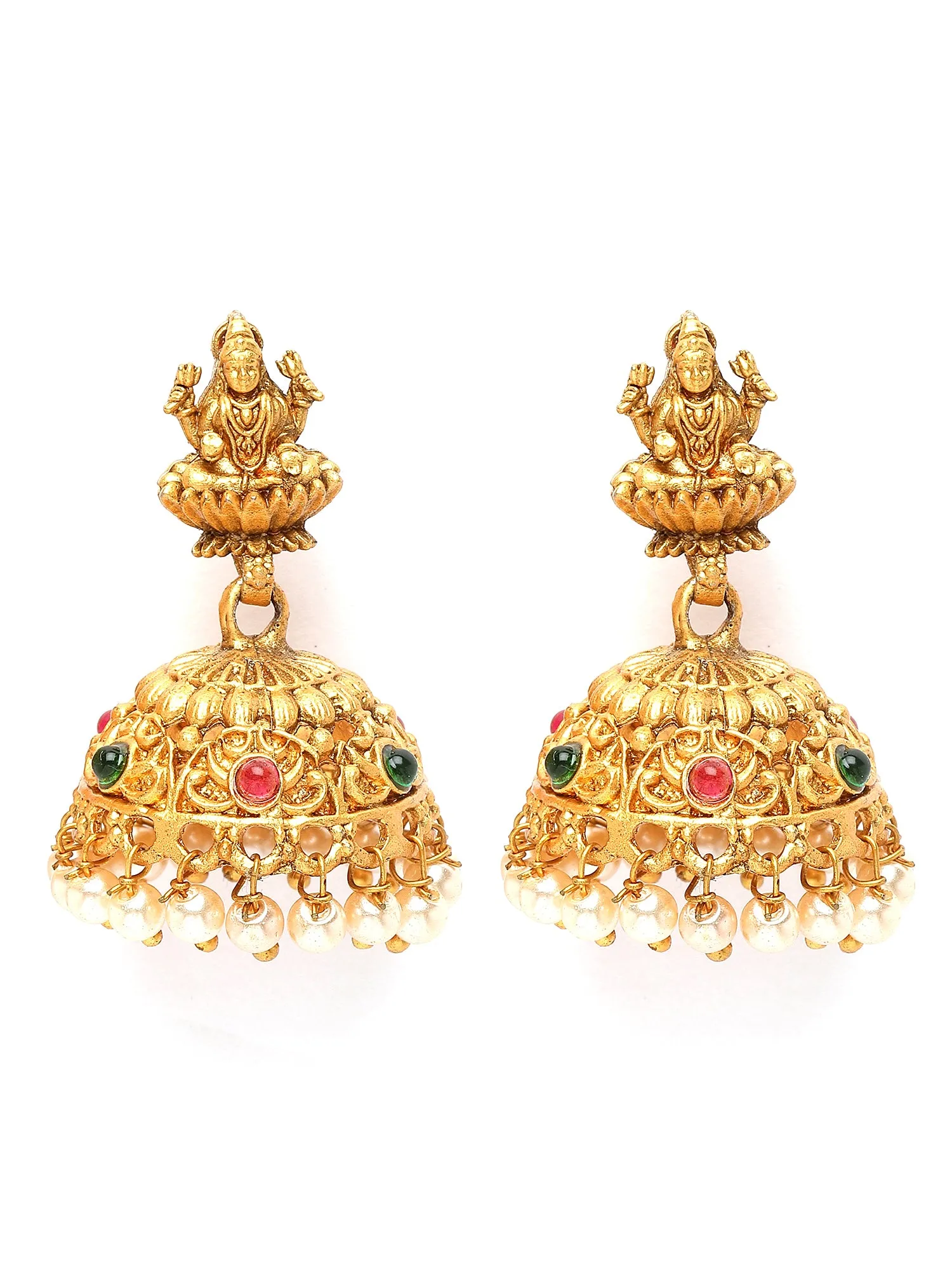 Karatcart Gold Plated Laxmi Mata Design Temple Jewellery Set for Women
