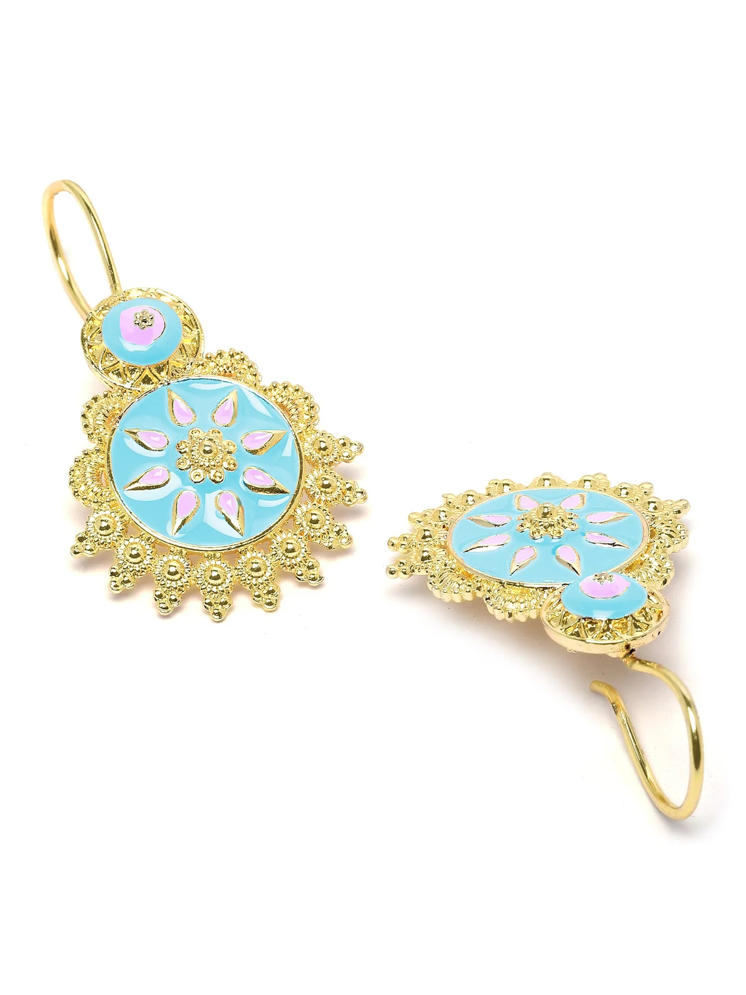 Karatcart Gold Plated Light Blue and Pink Meena Drop Earring for Women