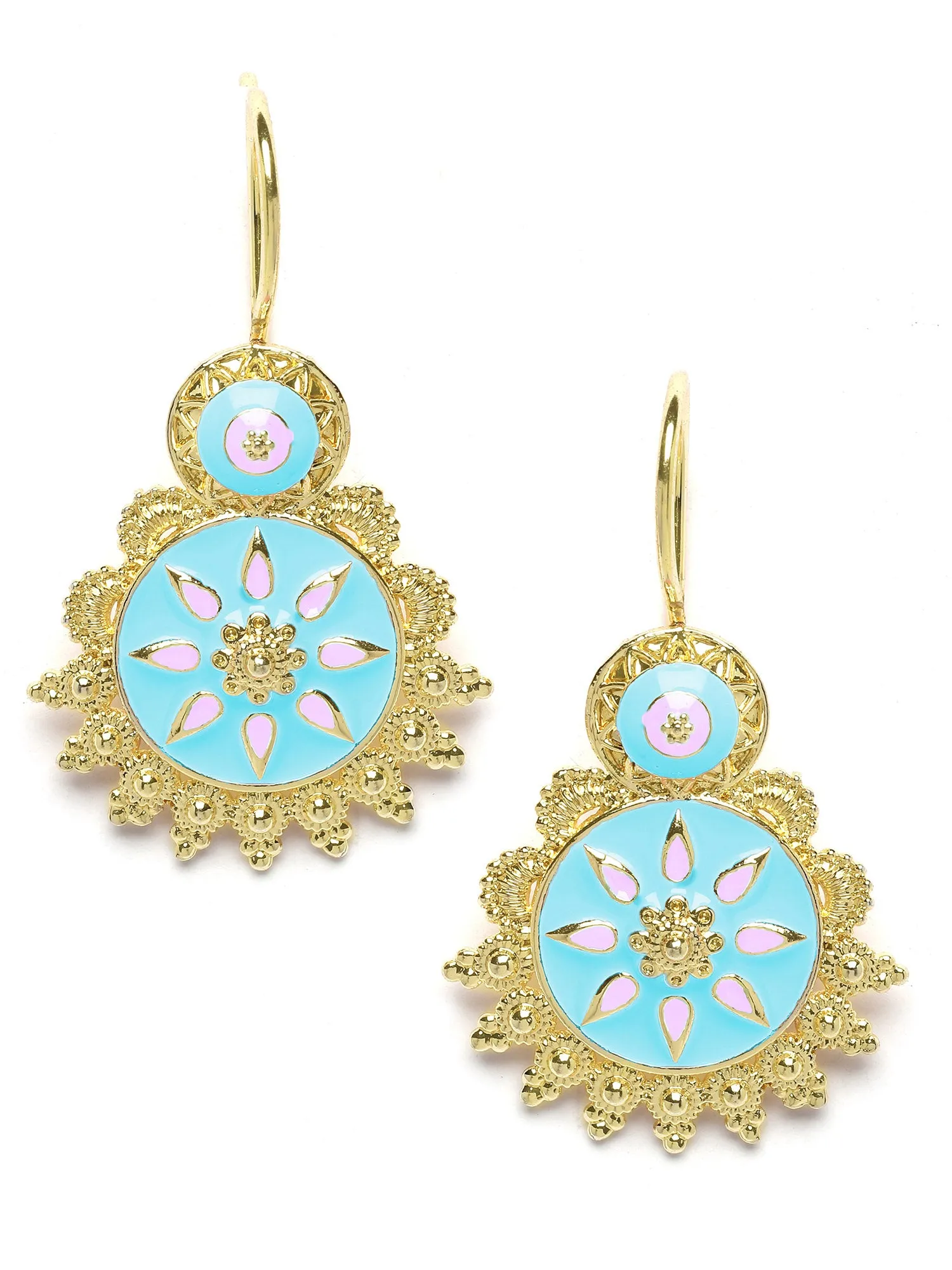 Karatcart Gold Plated Light Blue and Pink Meena Drop Earring for Women