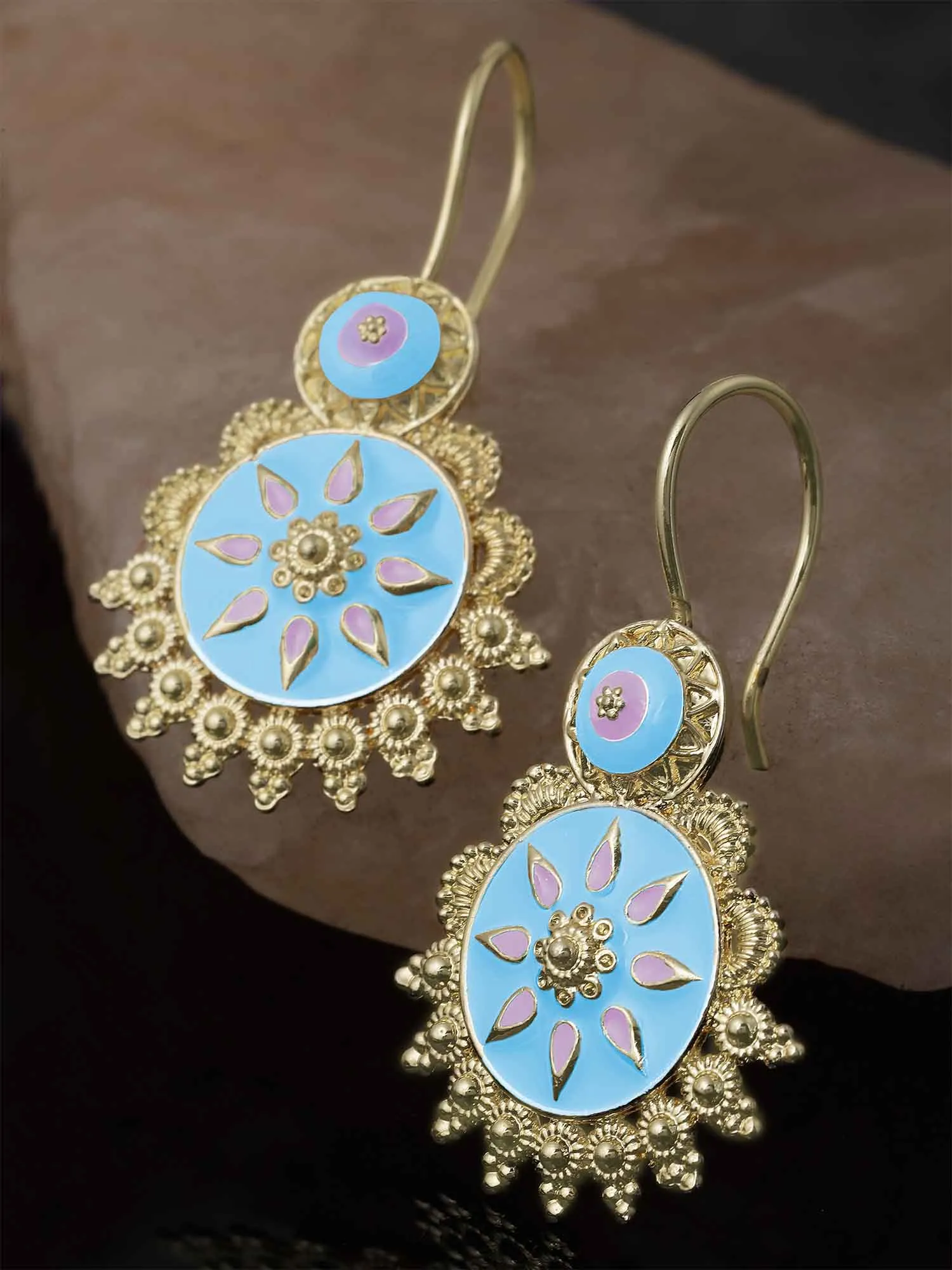 Karatcart Gold Plated Light Blue and Pink Meena Drop Earring for Women