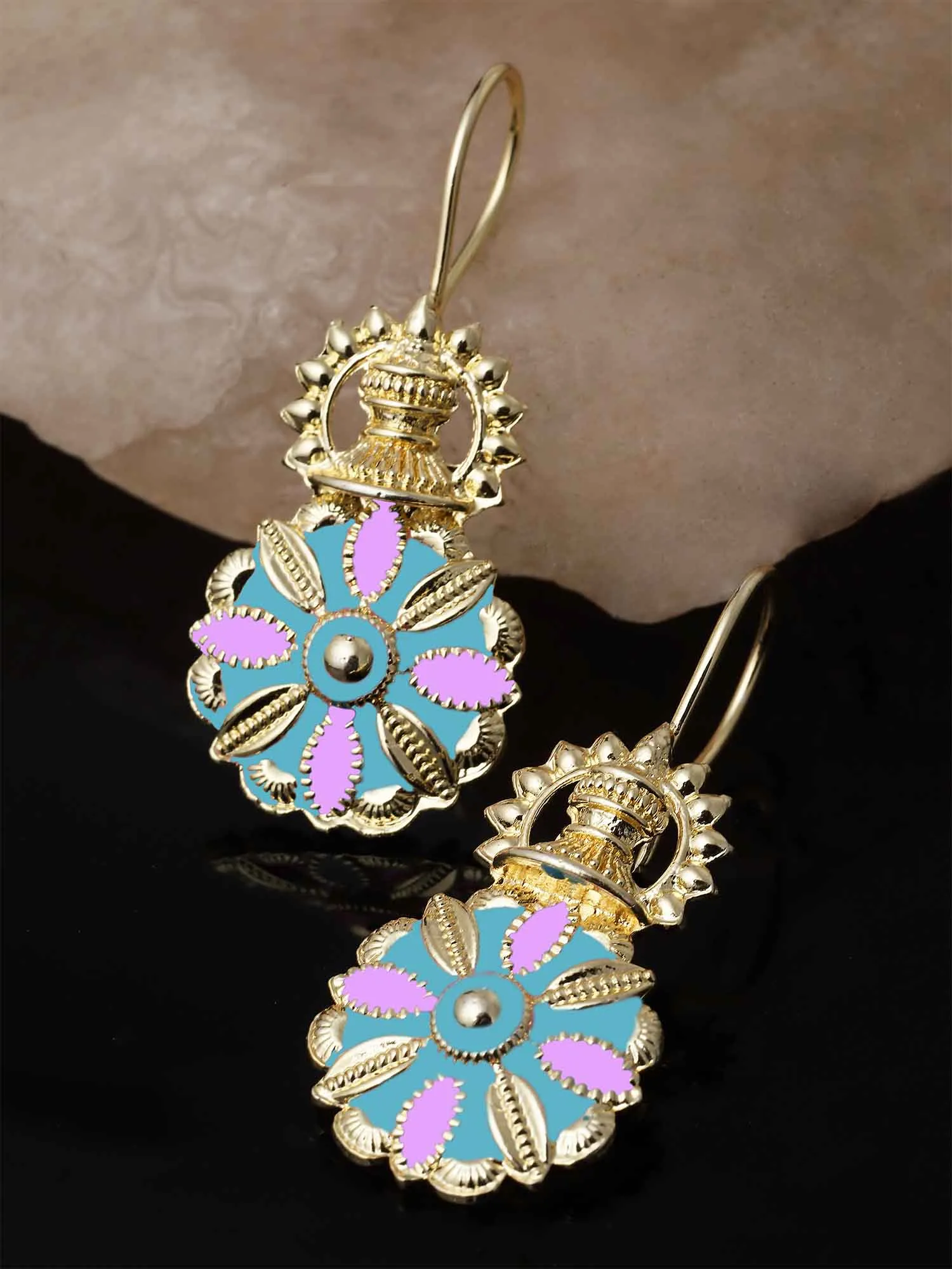 Karatcart Gold Plated Light Blue and Pink Meena Floral Drop Earring for Women