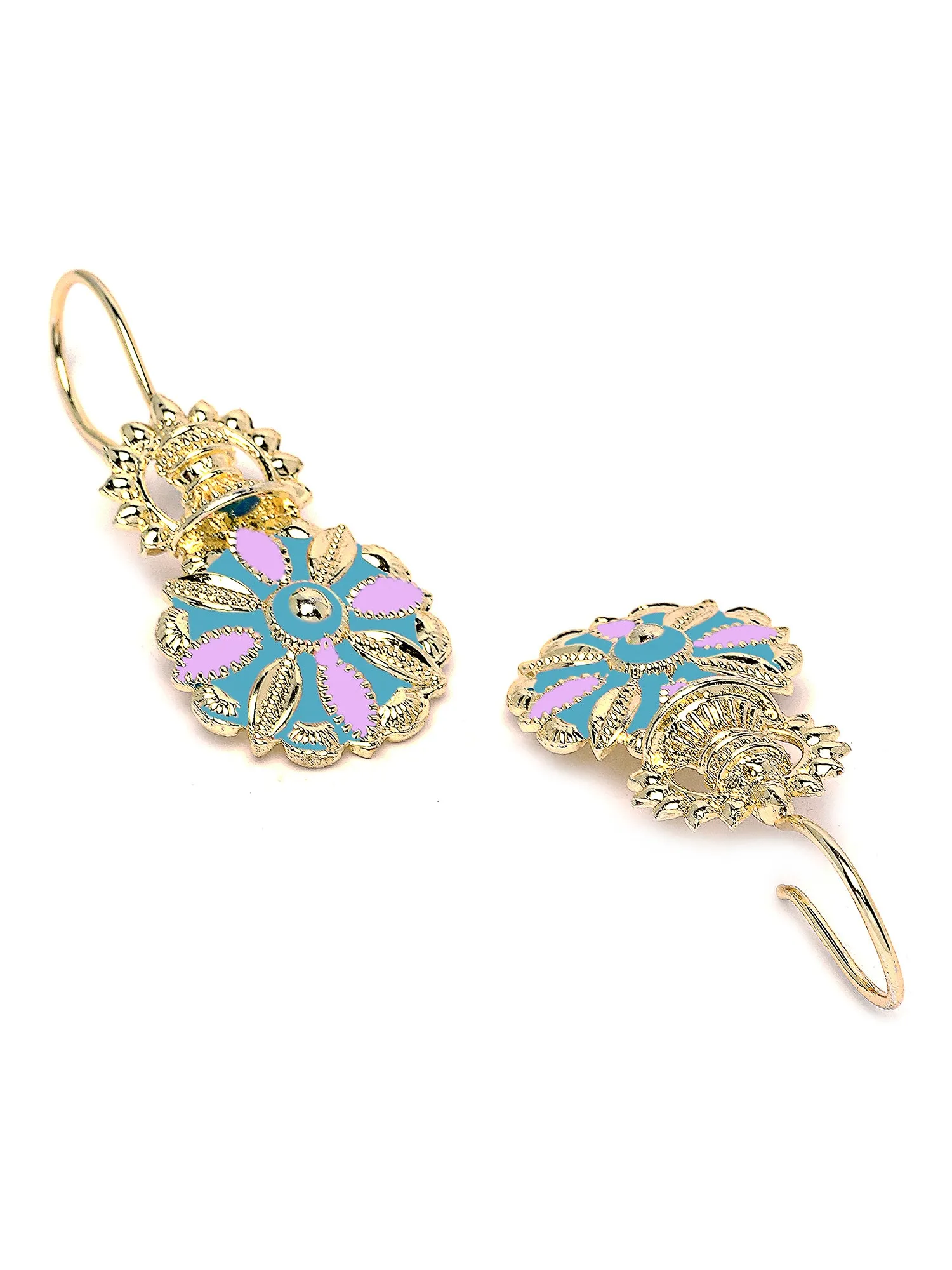 Karatcart Gold Plated Light Blue and Pink Meena Floral Drop Earring for Women
