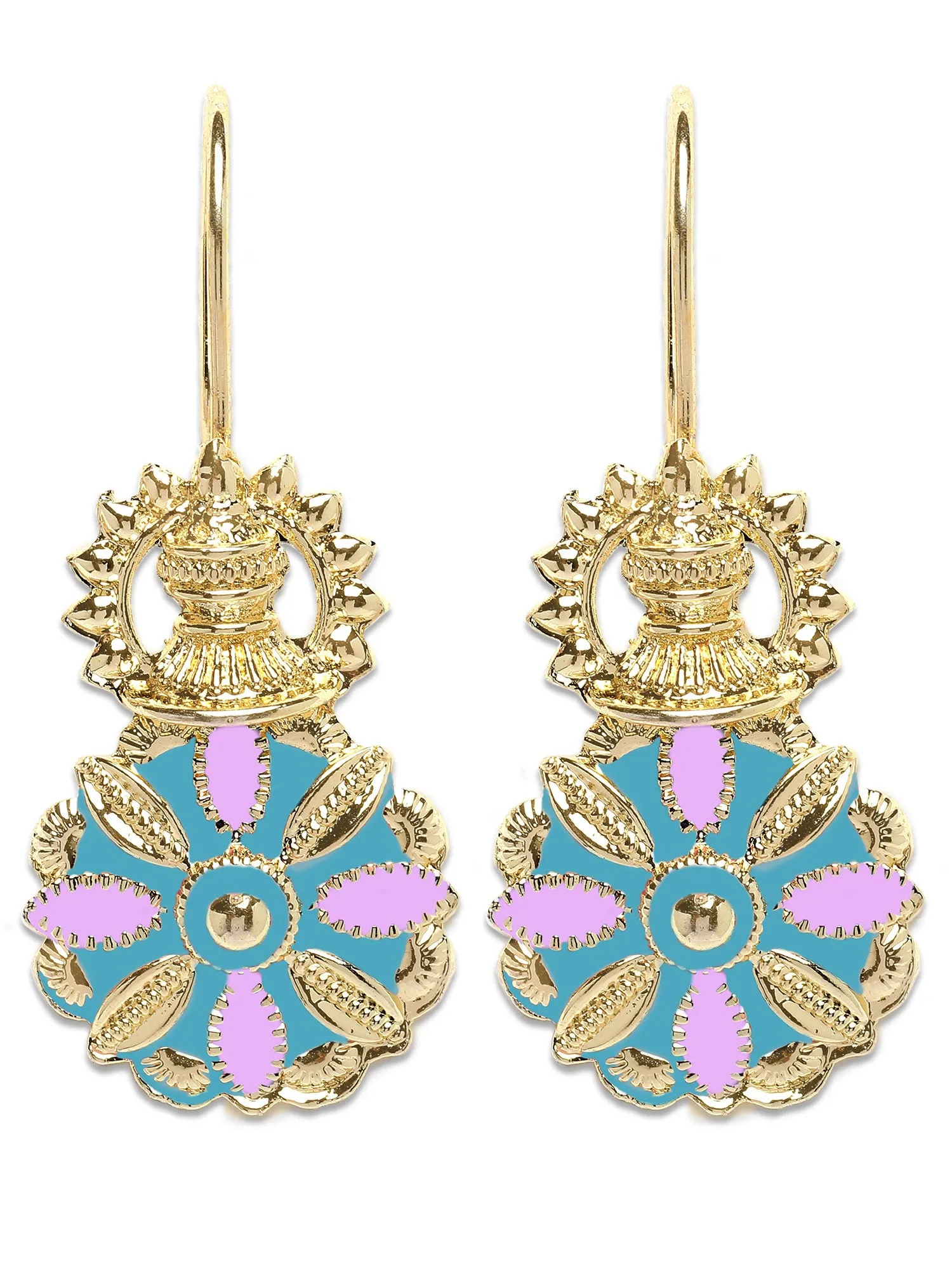 Karatcart Gold Plated Light Blue and Pink Meena Floral Drop Earring for Women