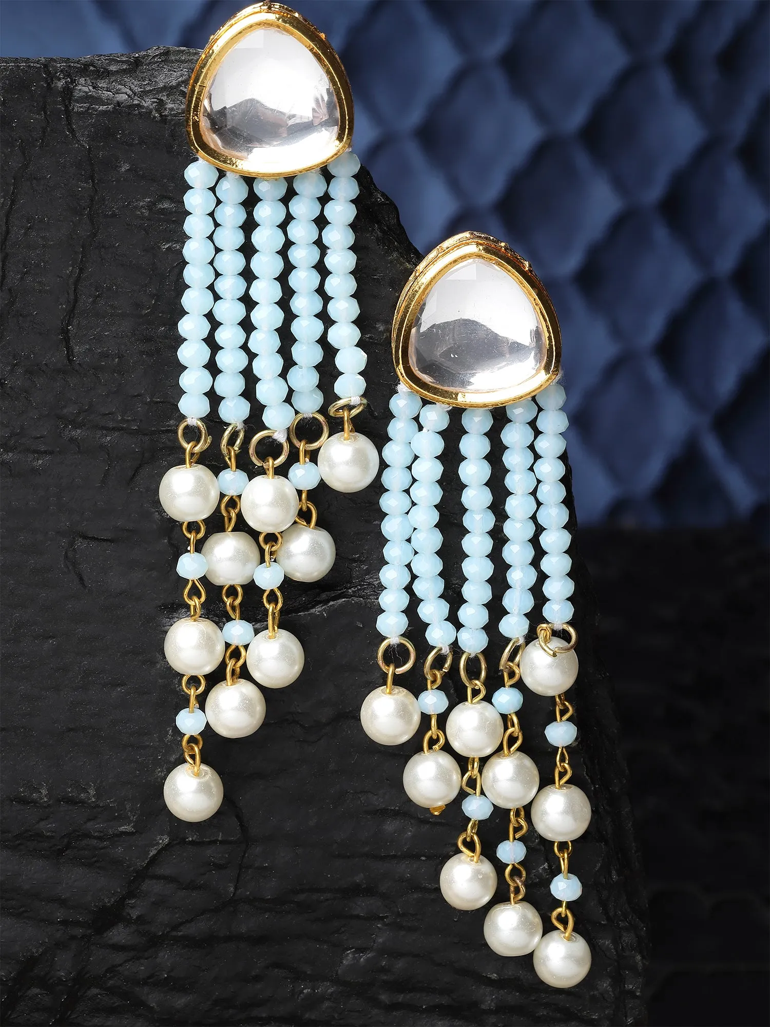 Karatcart Gold Plated Light Blue Crystal Kundan Drop Earrings for Women