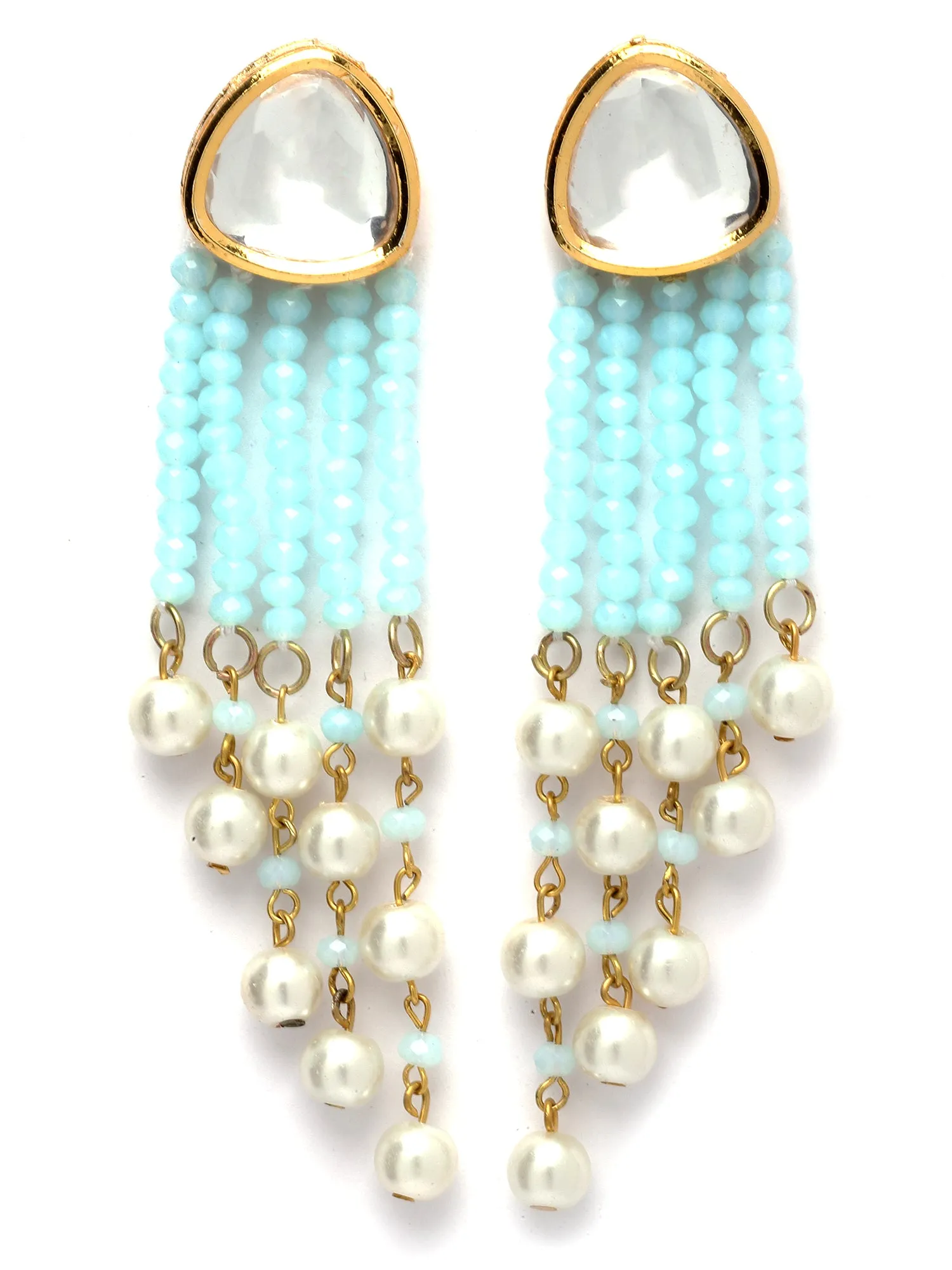 Karatcart Gold Plated Light Blue Crystal Kundan Drop Earrings for Women