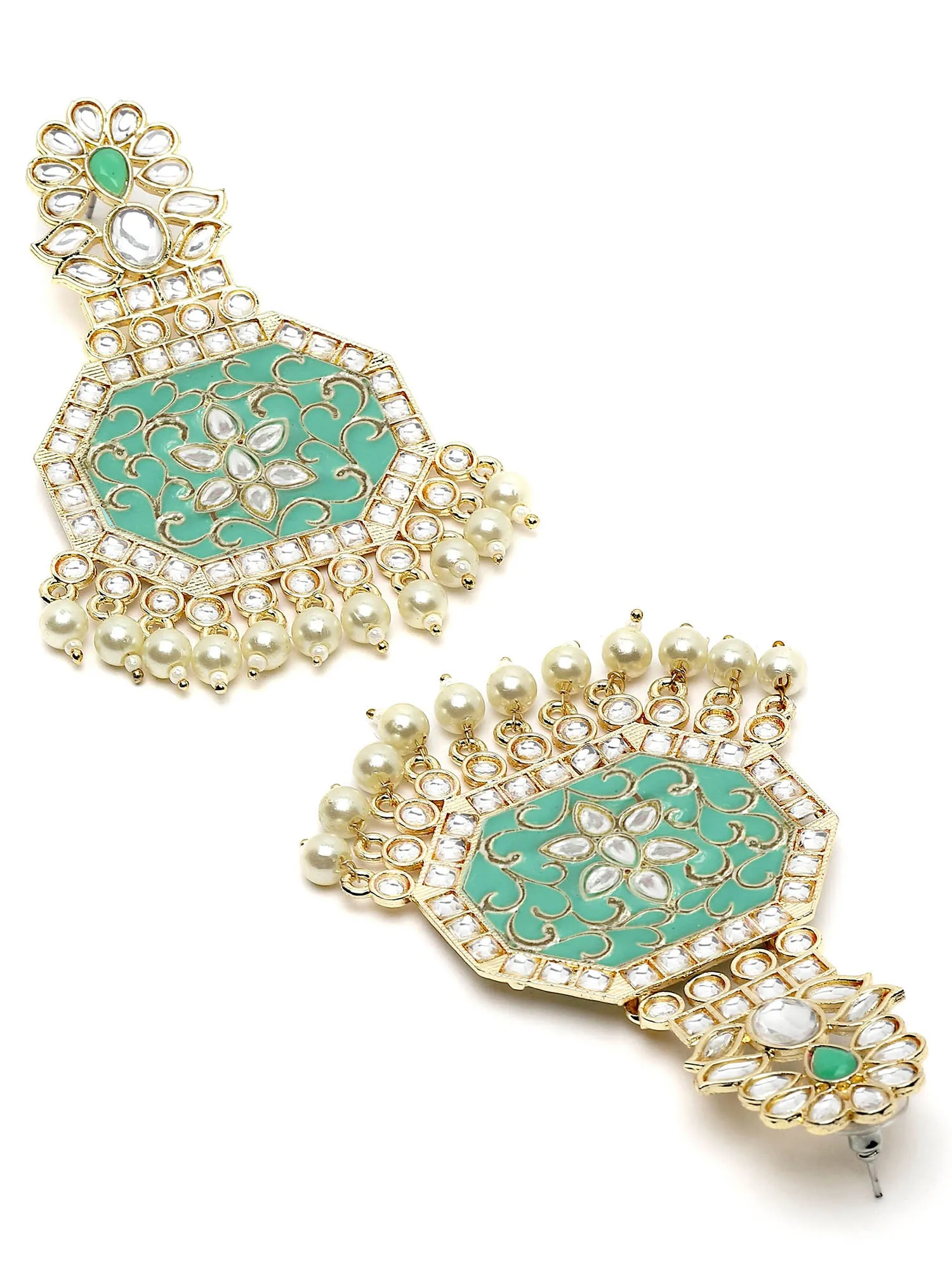 Karatcart Gold Plated Light Blue Meena Kundan Dangler Earrings for Women