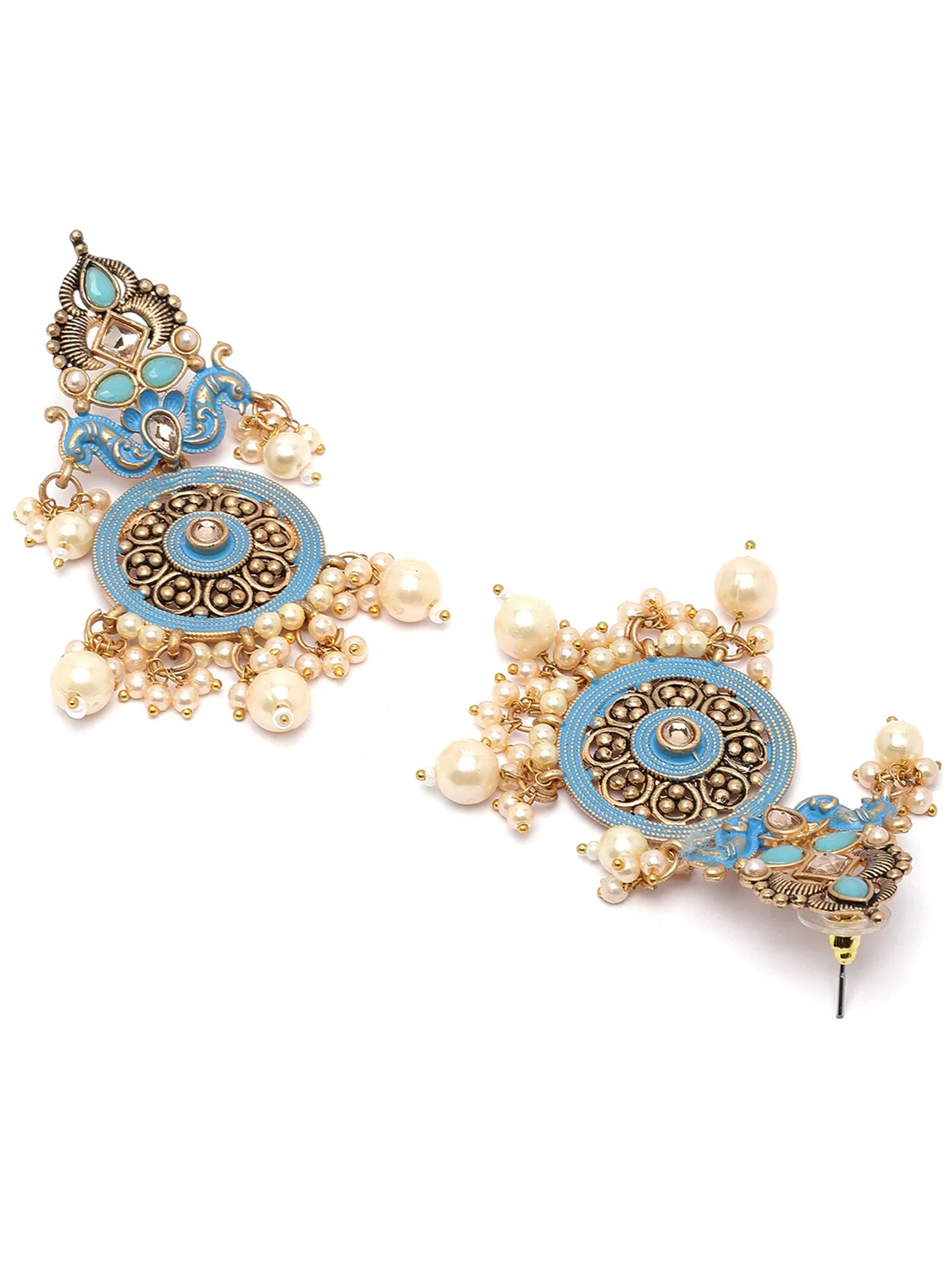 Karatcart Gold Plated Light Blue Meena Kundan Dangler Earrings for Women