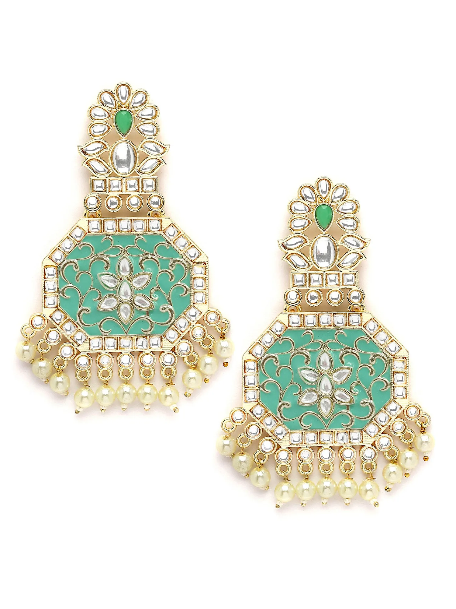 Karatcart Gold Plated Light Blue Meena Kundan Dangler Earrings for Women