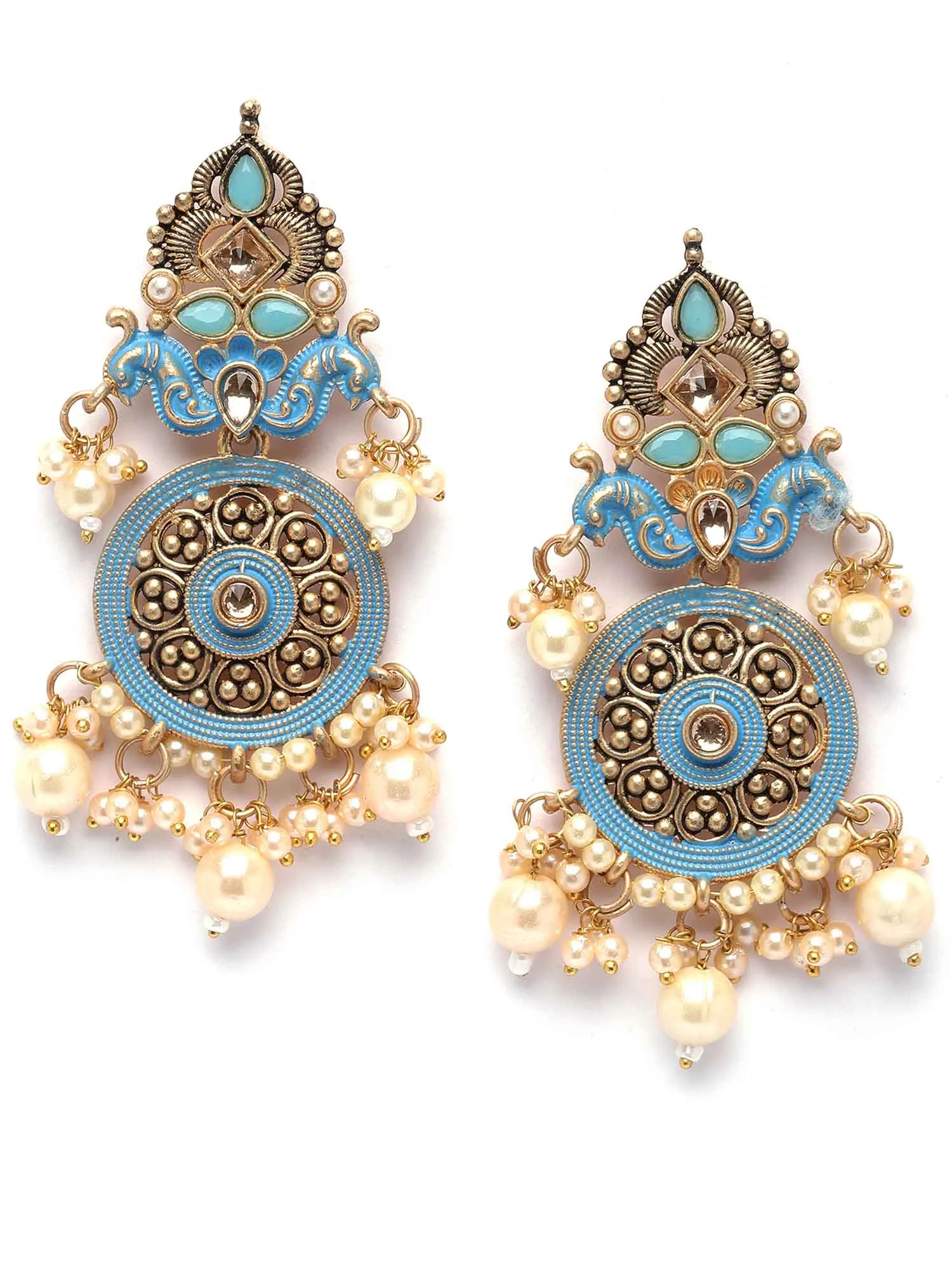 Karatcart Gold Plated Light Blue Meena Kundan Dangler Earrings for Women