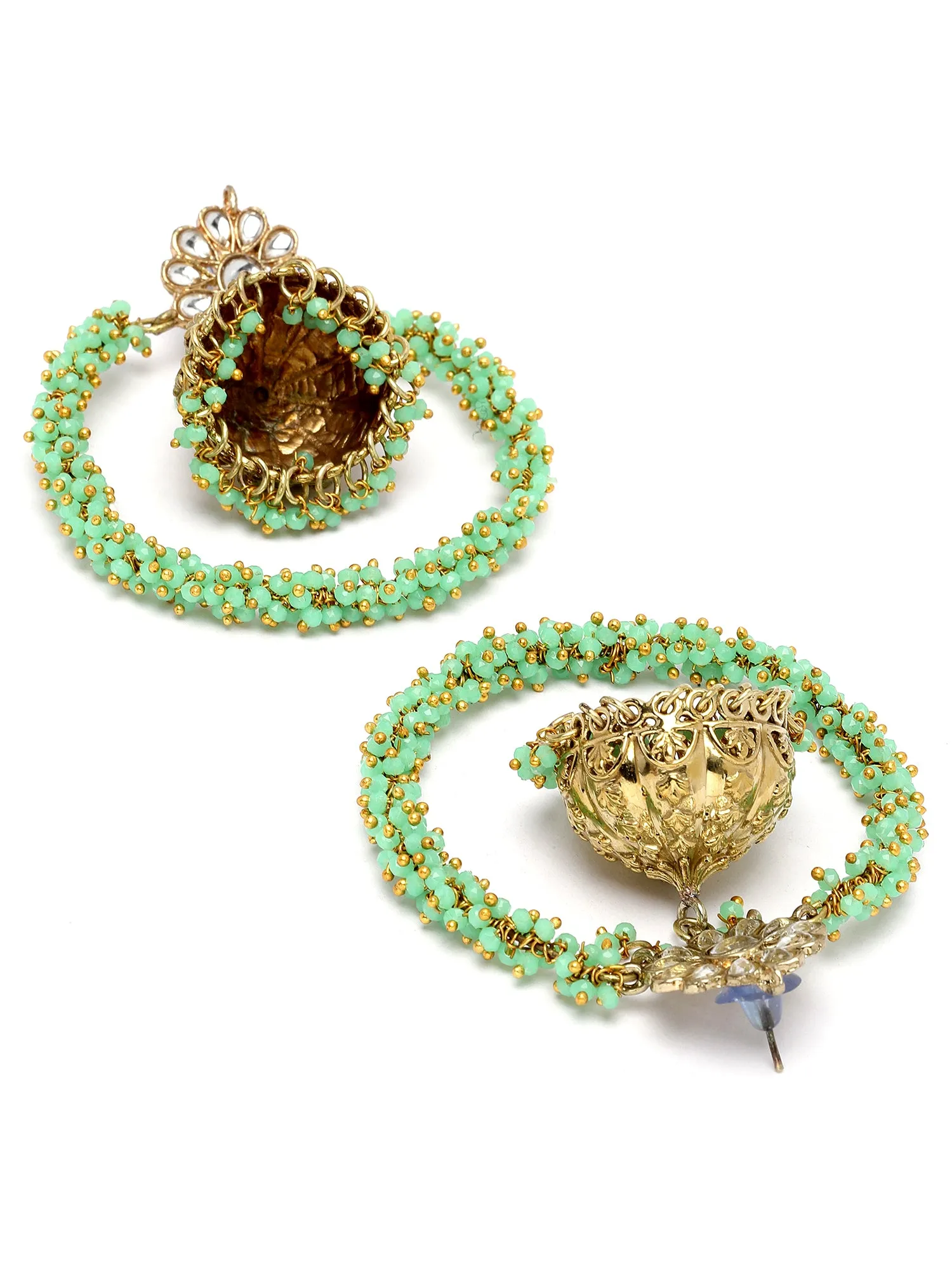 Karatcart Gold Plated Light Green Crystal Jhumki Hoop Earrings for Women