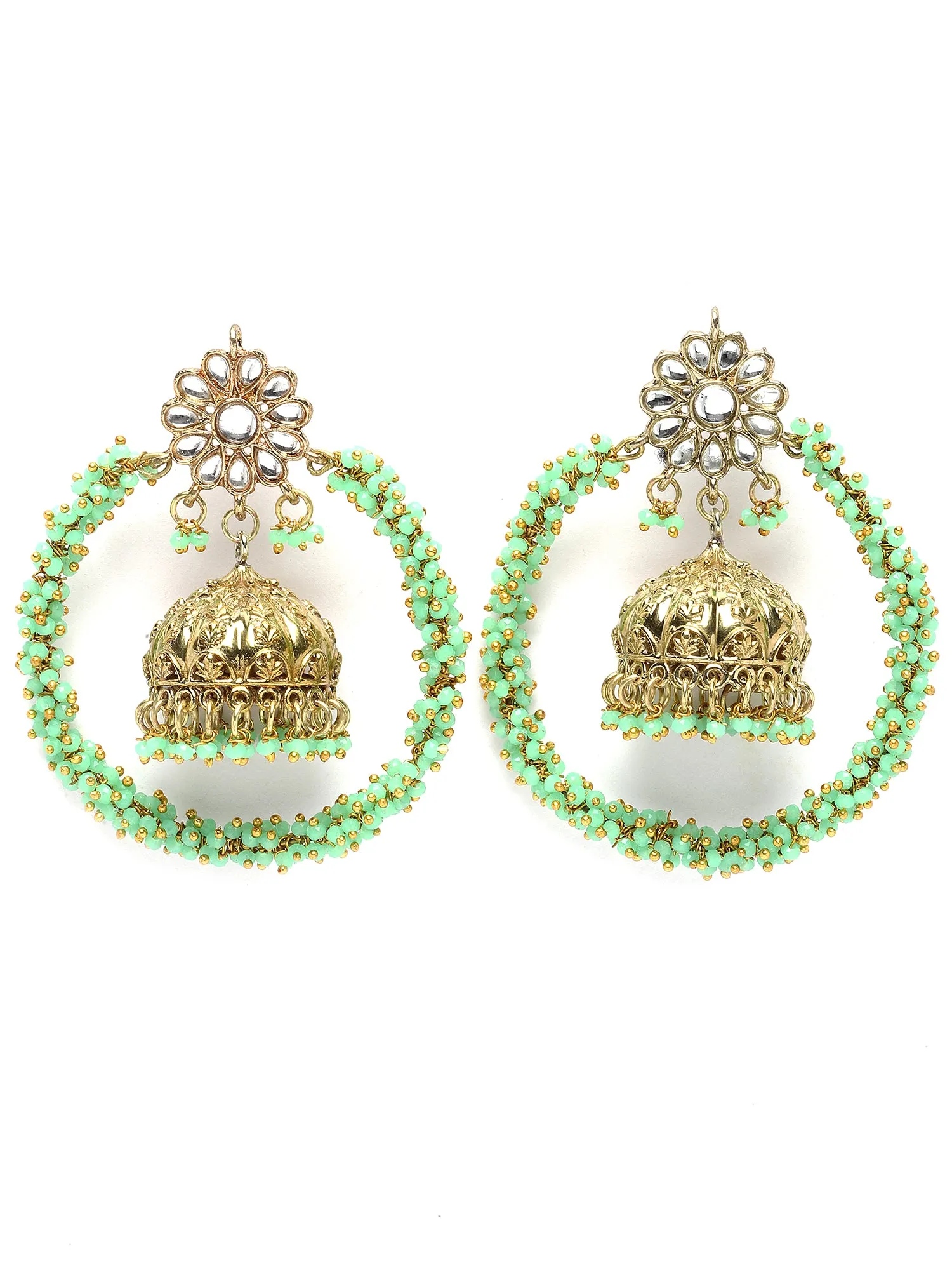 Karatcart Gold Plated Light Green Crystal Jhumki Hoop Earrings for Women