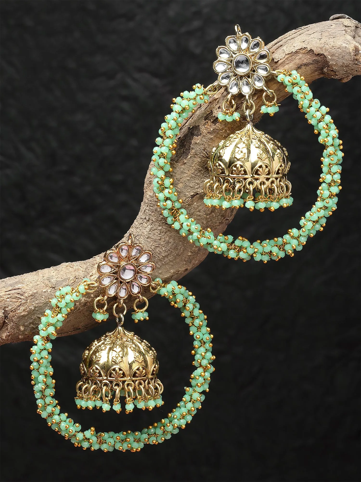 Karatcart Gold Plated Light Green Crystal Jhumki Hoop Earrings for Women