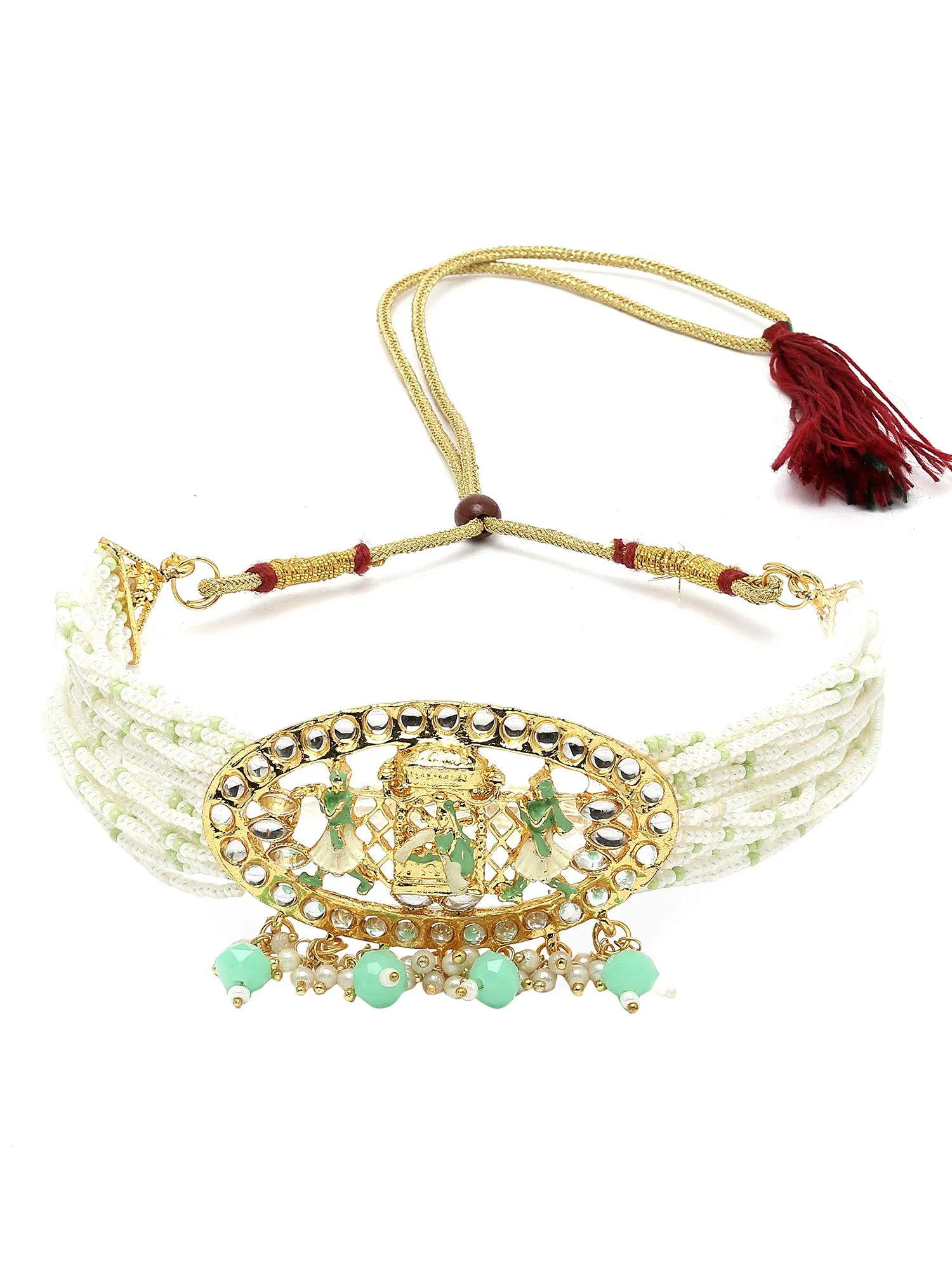 Karatcart Gold Plated Light Green Dulhan Doli Design Choker Necklace Set for Women