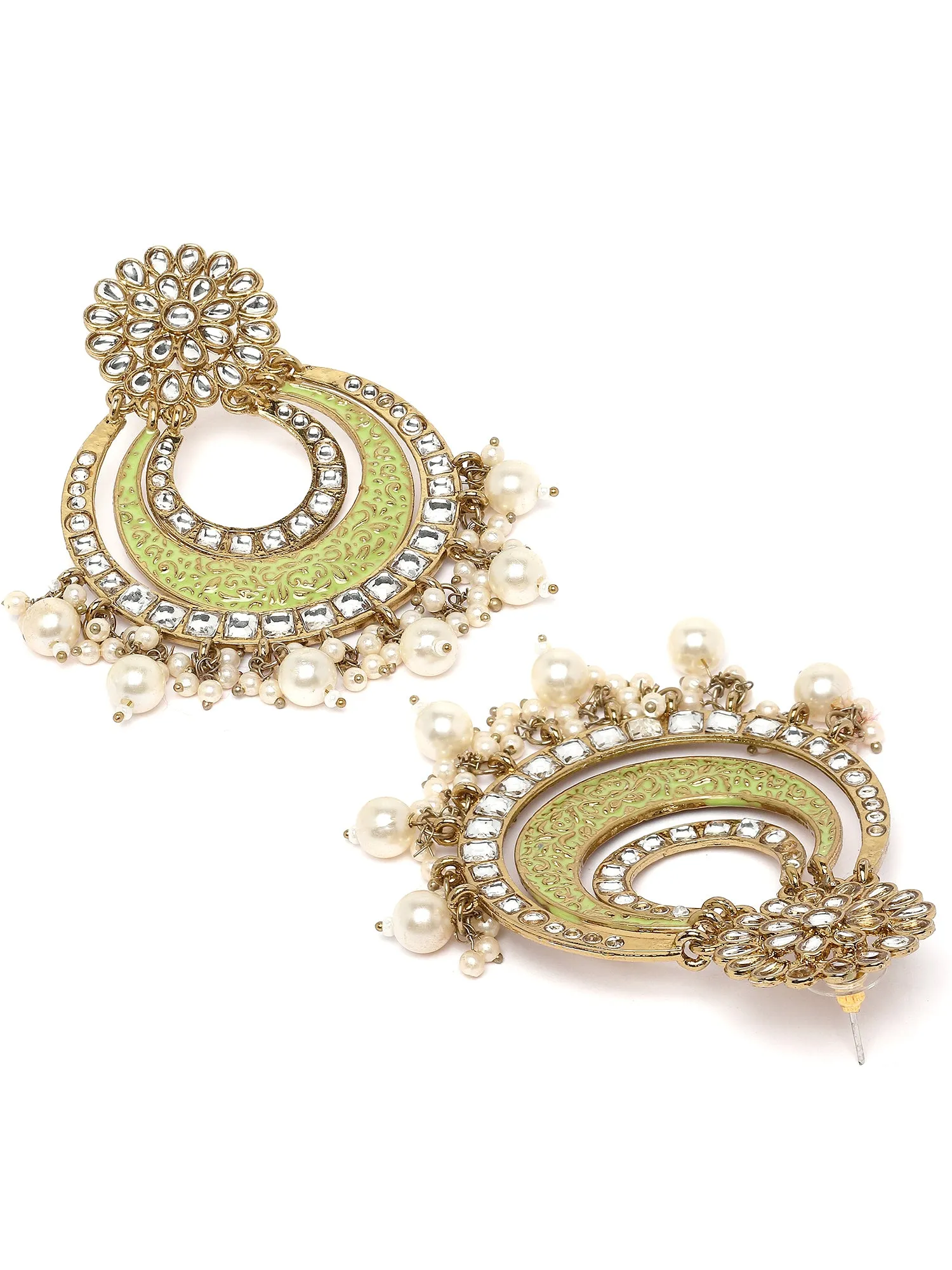 Karatcart Gold Plated Light Green Meena Kundan Chandbali Earrings for Women