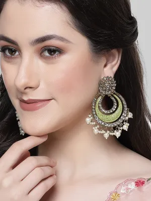 Karatcart Gold Plated Light Green Meena Kundan Chandbali Earrings for Women