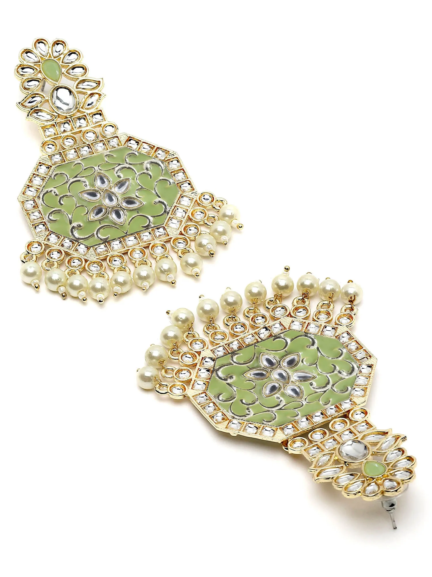 Karatcart Gold Plated Light Green Meena Kundan Dangler Earrings for Women