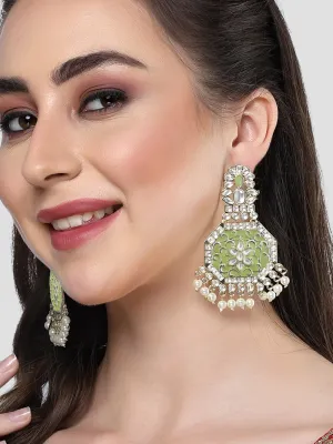 Karatcart Gold Plated Light Green Meena Kundan Dangler Earrings for Women