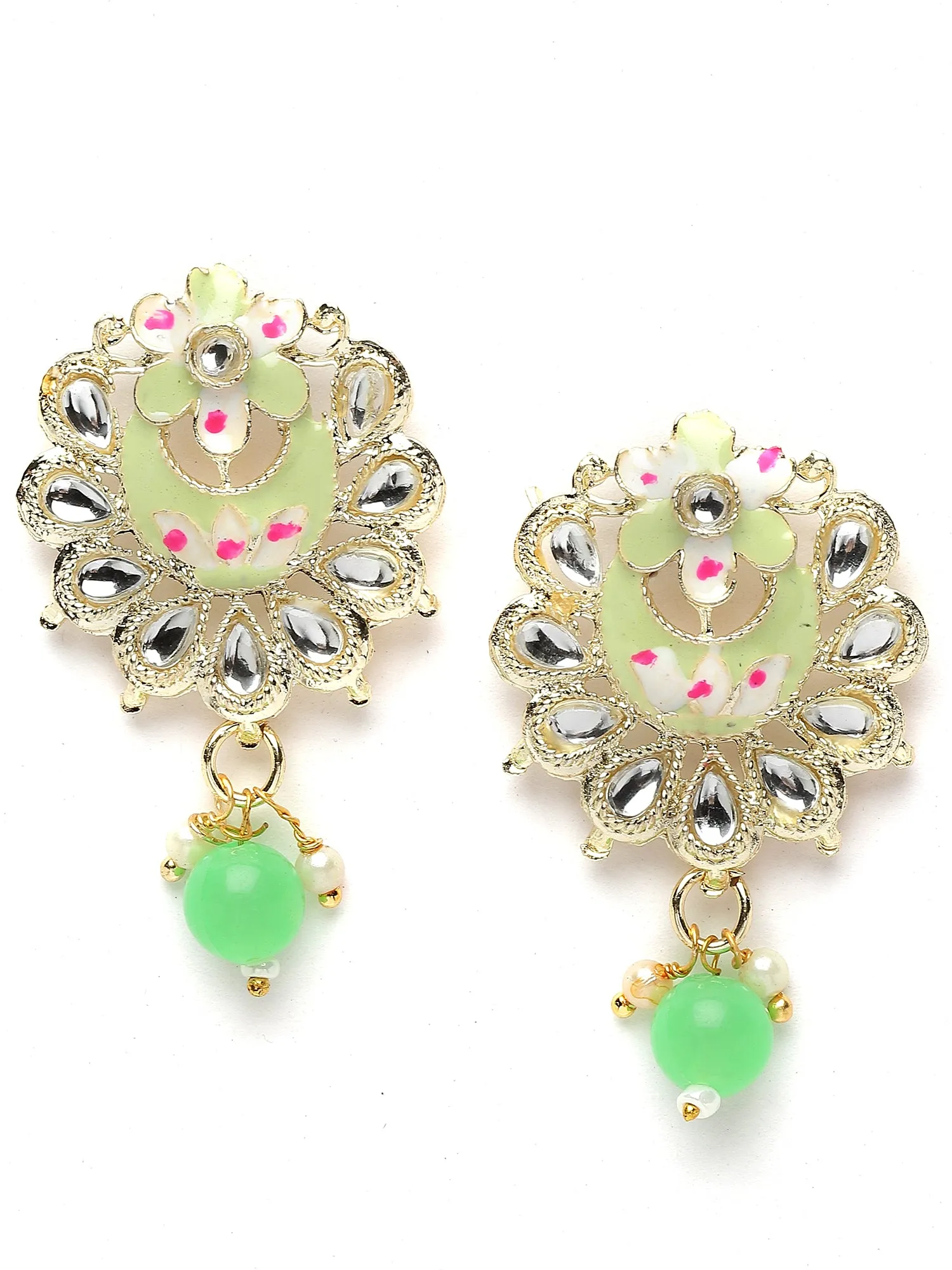 Karatcart Gold Plated Light Green Meena Kundan Ranihaar Necklace Set for Women